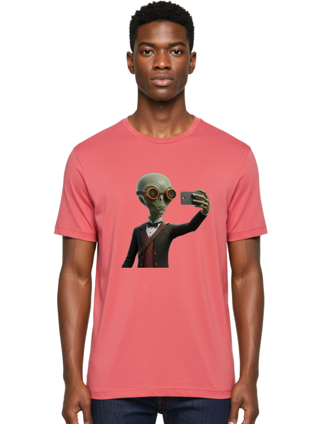 Alien-Taking-Selfie Men'S Graphic Tee, 100% Cotton, Comfortable Casual Summer Wear, Machine Washable, Vintage Camera, Old Camera, Antique Camera, Black Camera, Classic Photography, Photography Equipment, Nostalgic Device, Film Camera, Baj925