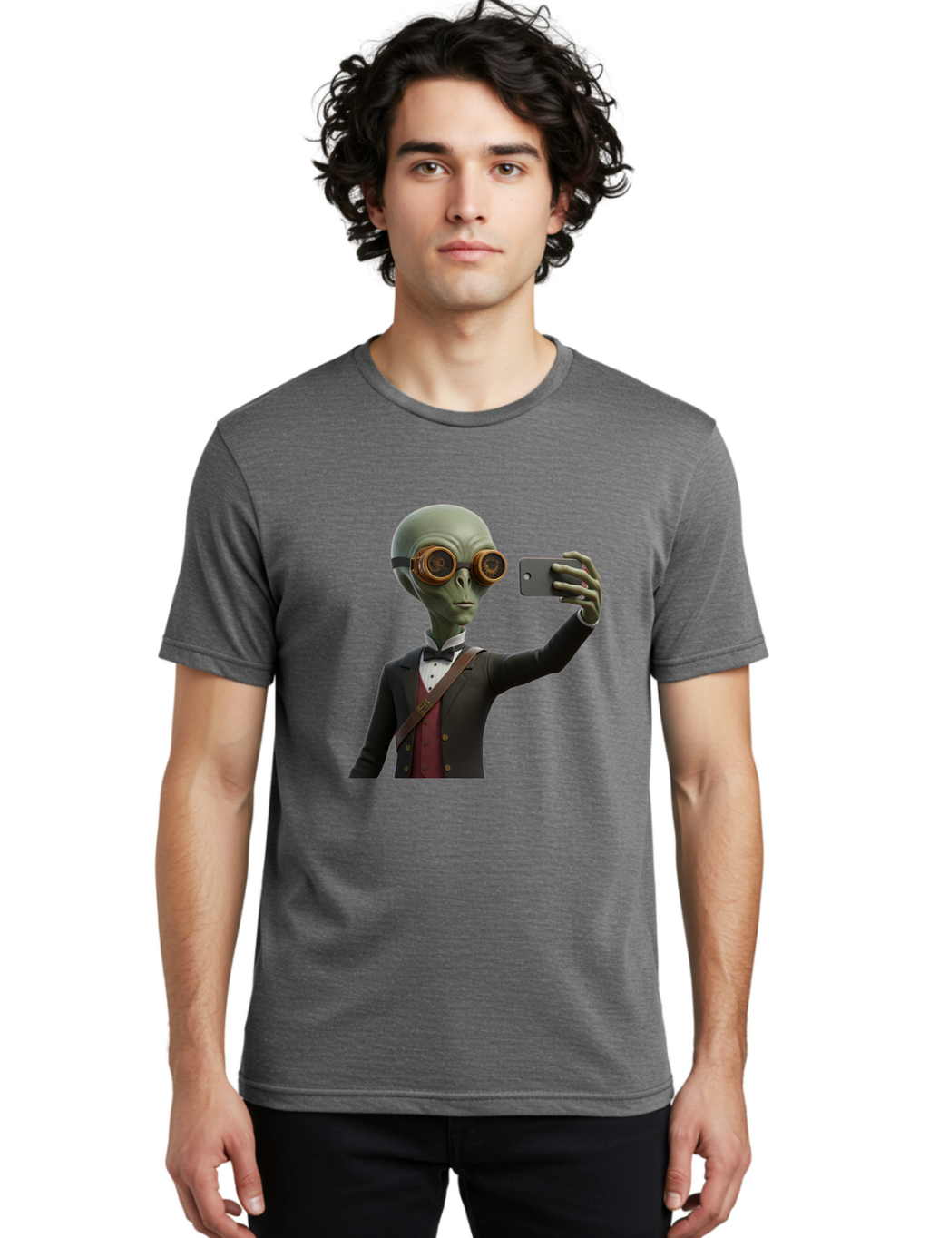 Alien-Taking-Selfie Men'S Graphic Tee, 100% Cotton, Comfortable Casual Summer Wear, Machine Washable, Vintage Camera, Old Camera, Antique Camera, Black Camera, Classic Photography, Photography Equipment, Nostalgic Device, Film Camera, Baj925