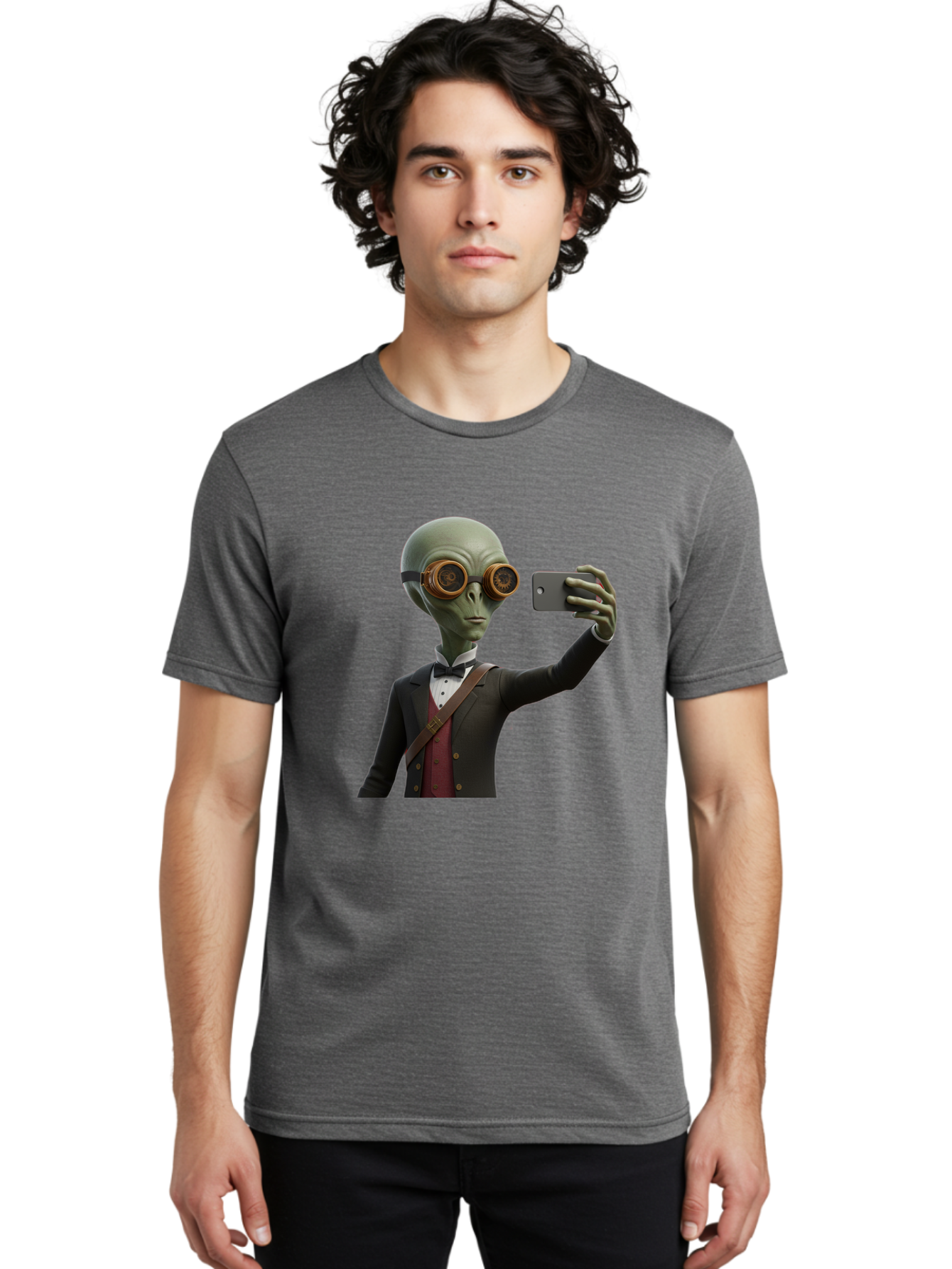 Alien-Taking-Selfie Men'S Graphic Tee, 100% Cotton, Comfortable Casual Summer Wear, Machine Washable, Vintage Camera, Old Camera, Antique Camera, Black Camera, Classic Photography, Photography Equipment, Nostalgic Device, Film Camera, Baj925