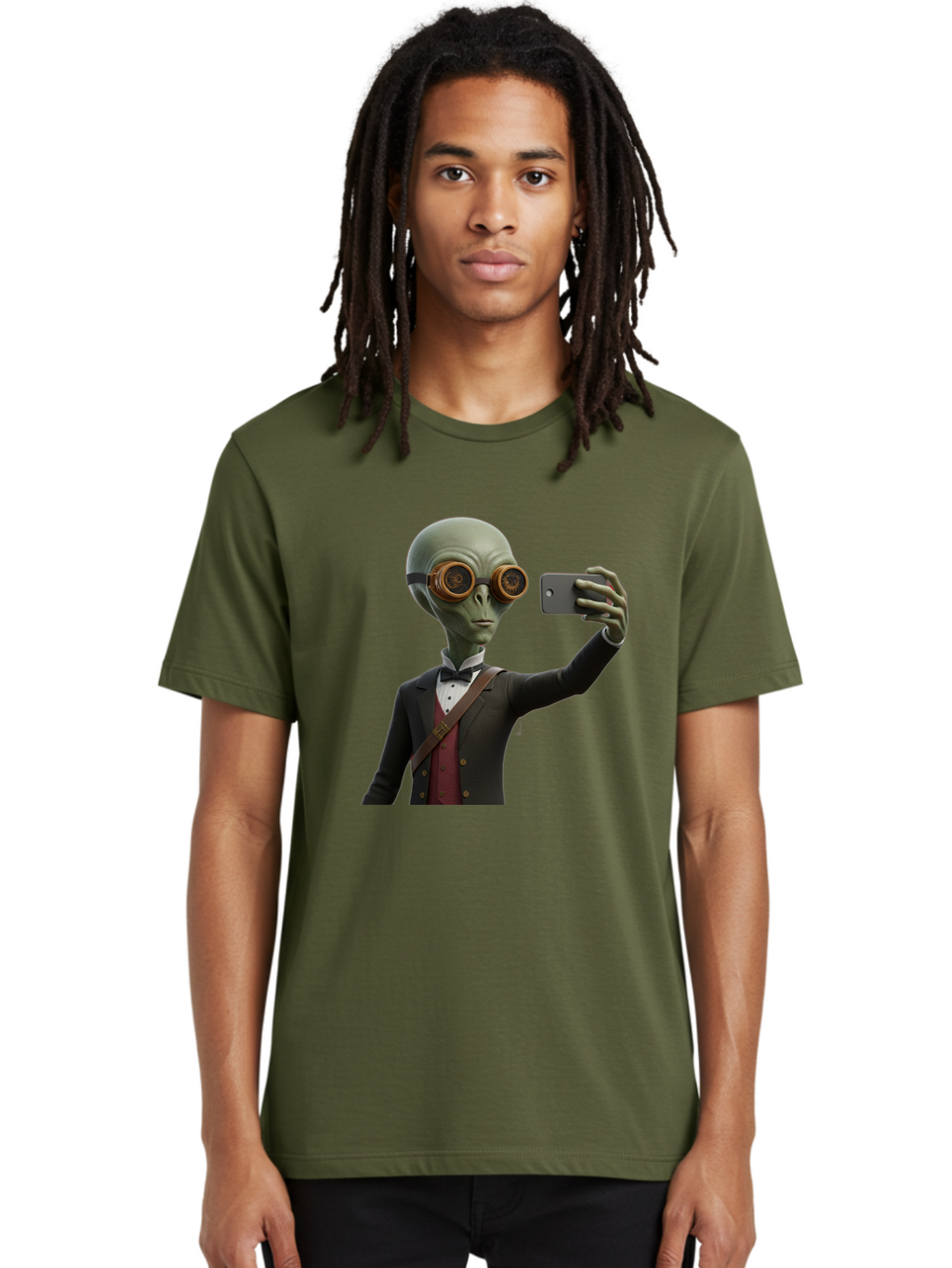 Alien-Taking-Selfie Men'S Graphic Tee, 100% Cotton, Comfortable Casual Summer Wear, Machine Washable, Vintage Camera, Old Camera, Antique Camera, Black Camera, Classic Photography, Photography Equipment, Nostalgic Device, Film Camera, Baj925