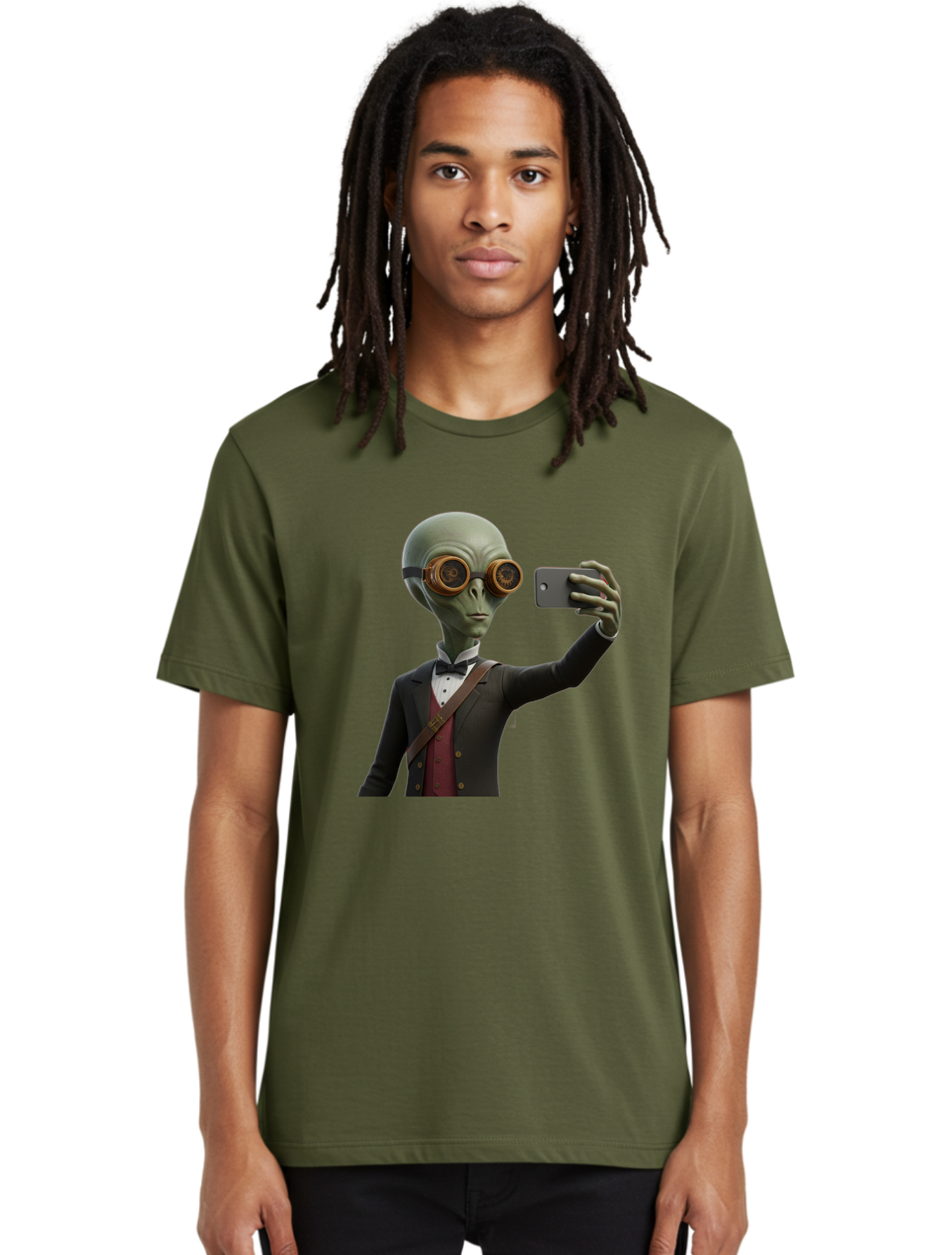 Alien-Taking-Selfie Men'S Graphic Tee, 100% Cotton, Comfortable Casual Summer Wear, Machine Washable, Vintage Camera, Old Camera, Antique Camera, Black Camera, Classic Photography, Photography Equipment, Nostalgic Device, Film Camera, Baj925