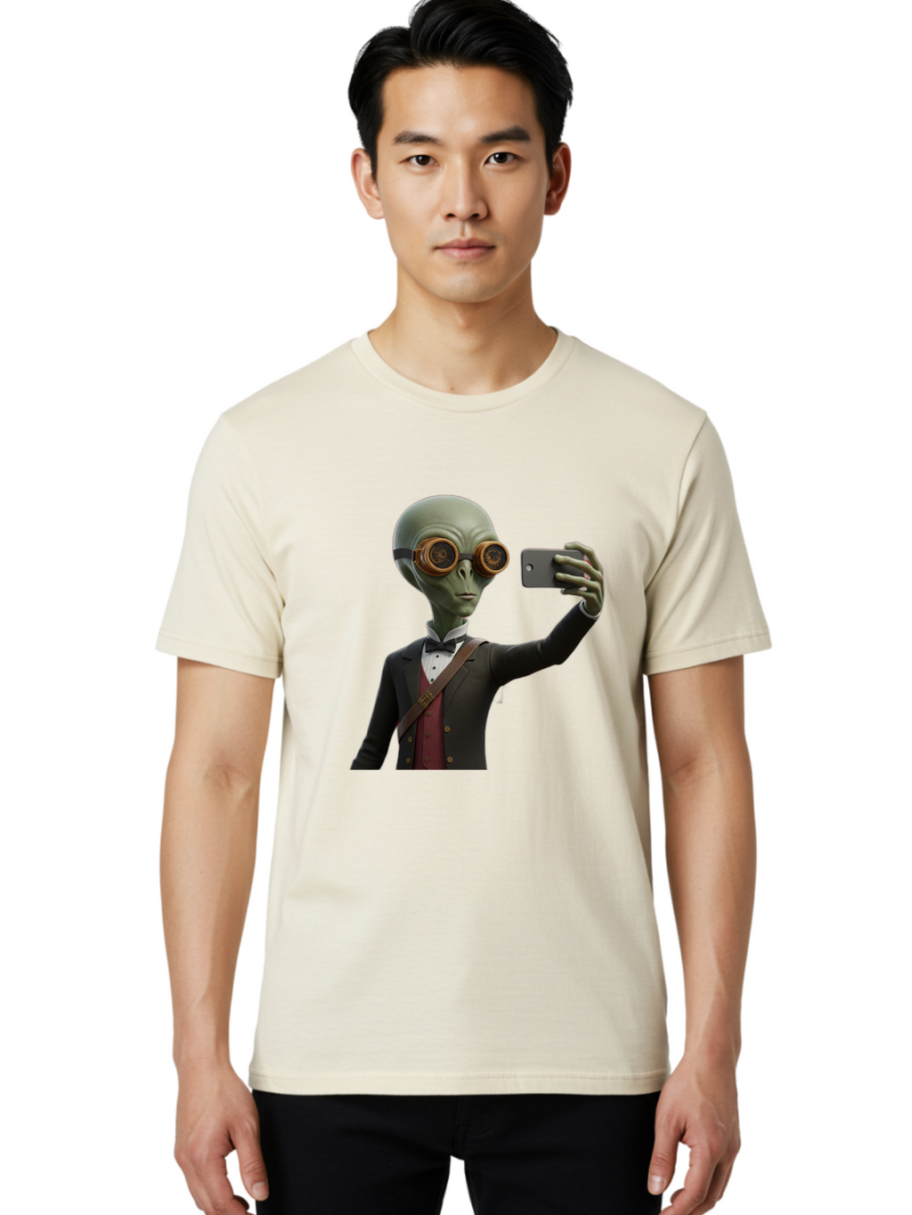 Alien-Taking-Selfie Men'S Graphic Tee, 100% Cotton, Comfortable Casual Summer Wear, Machine Washable, Vintage Camera, Old Camera, Antique Camera, Black Camera, Classic Photography, Photography Equipment, Nostalgic Device, Film Camera, Baj925