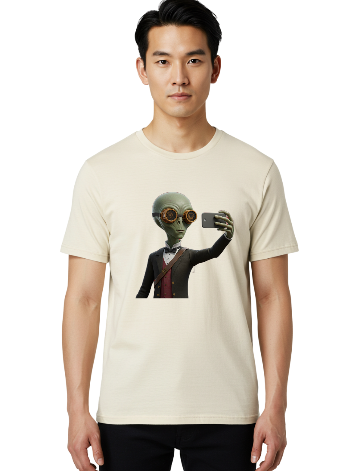 Alien-Taking-Selfie Men'S Graphic Tee, 100% Cotton, Comfortable Casual Summer Wear, Machine Washable, Vintage Camera, Old Camera, Antique Camera, Black Camera, Classic Photography, Photography Equipment, Nostalgic Device, Film Camera, Baj925