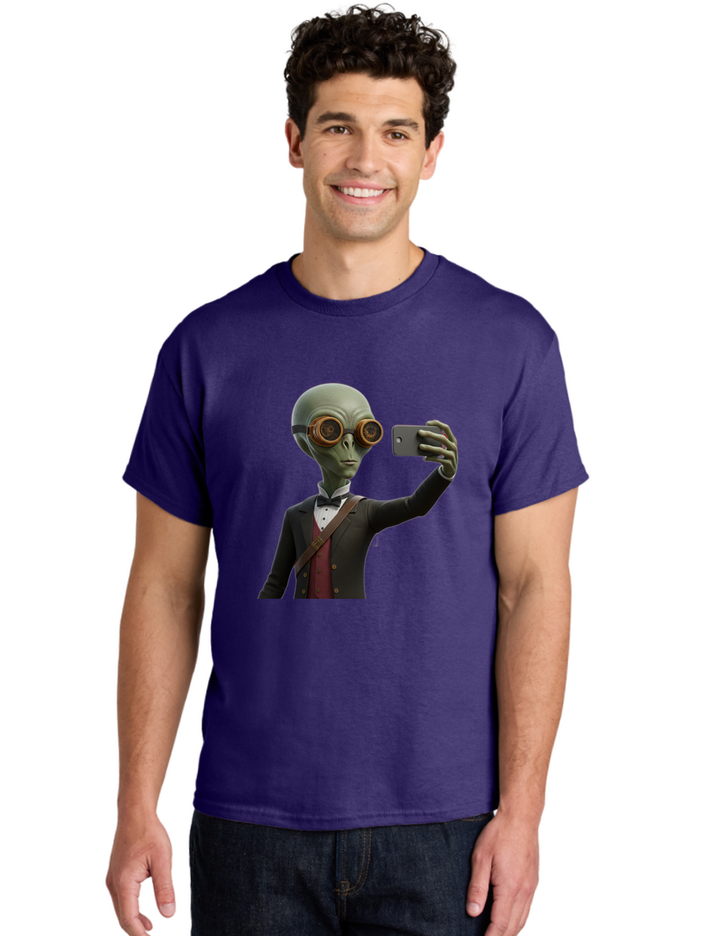 Alien-Taking-Selfie Men'S Graphic Tee, 100% Cotton, Comfortable Casual Summer Wear, Machine Washable, Vintage Camera, Old Camera, Antique Camera, Black Camera, Classic Photography, Photography Equipment, Nostalgic Device, Film Camera, Baj925