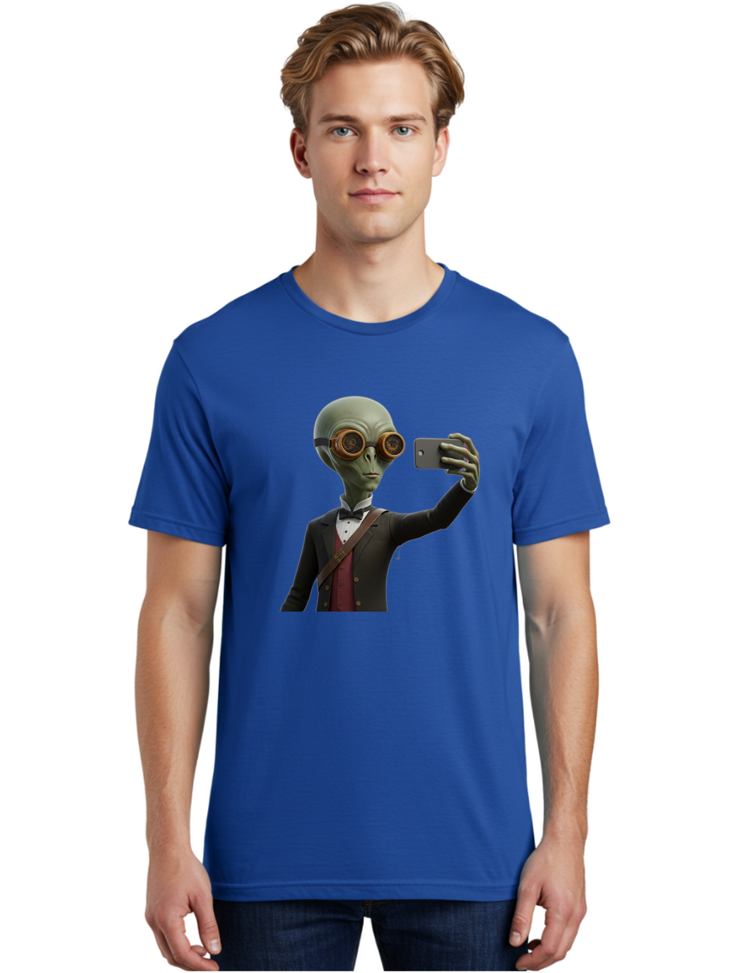 Alien-Taking-Selfie Men'S Graphic Tee, 100% Cotton, Comfortable Casual Summer Wear, Machine Washable, Vintage Camera, Old Camera, Antique Camera, Black Camera, Classic Photography, Photography Equipment, Nostalgic Device, Film Camera, Baj925