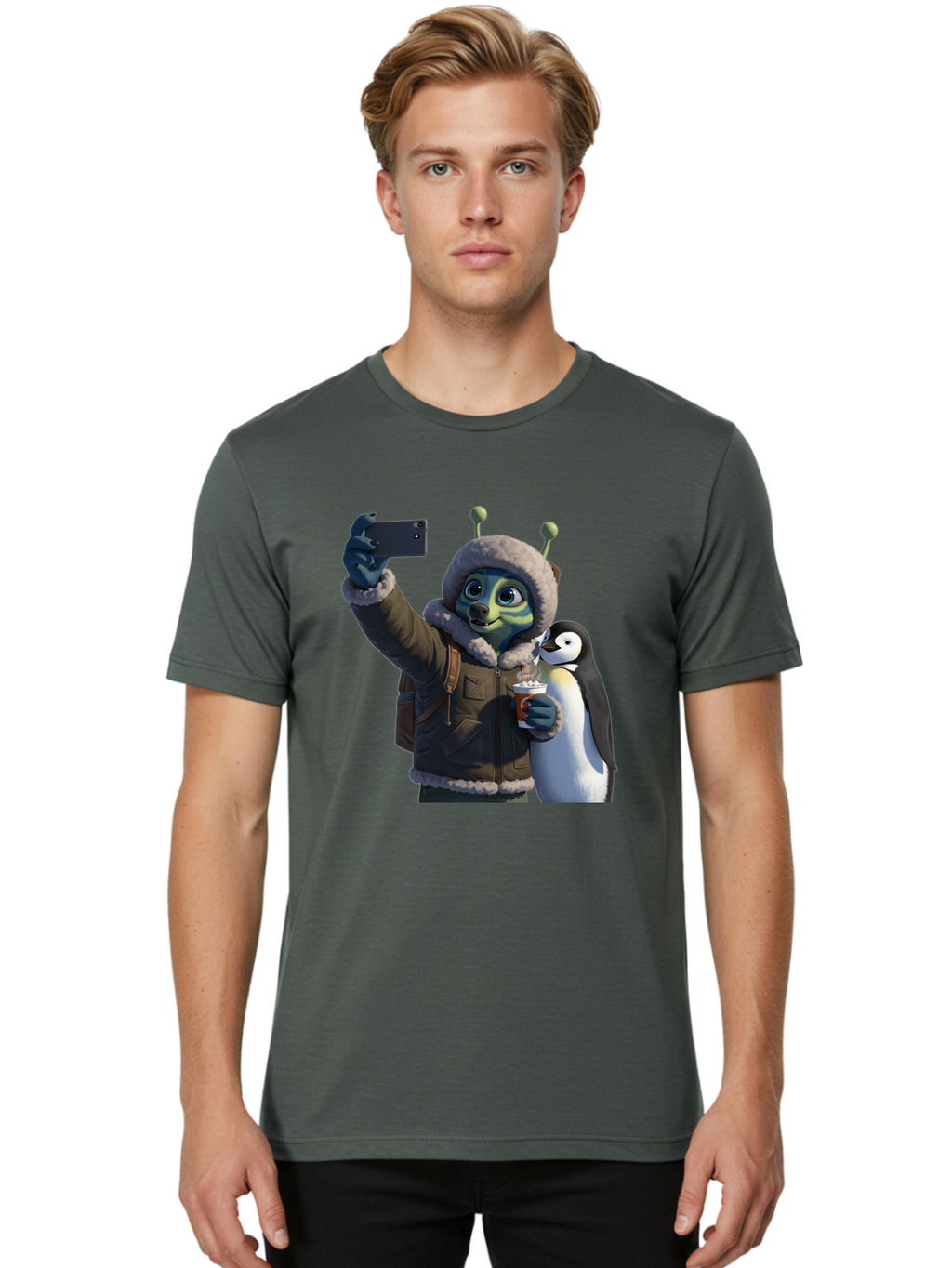 Alien-With-Penguin Men'S Graphic Tee, 100% Cotton, Comfortable Casual Summer Wear, Machine Washable, Vintage Camera, Old Camera, Antique Camera, Black Camera, Classic Photography, Photography Equipment, Nostalgic Device, Film Camera, Baj926
