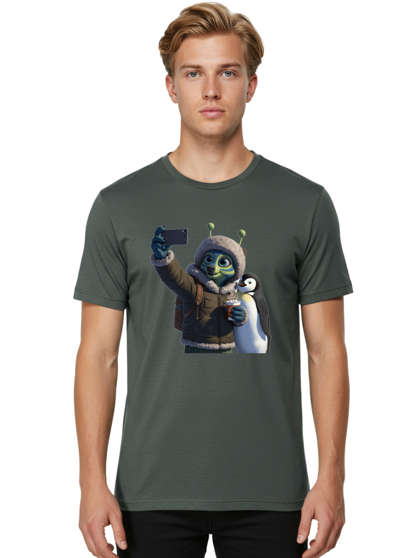 Alien-With-Penguin Men'S Graphic Tee, 100% Cotton, Comfortable Casual Summer Wear, Machine Washable, Vintage Camera, Old Camera, Antique Camera, Black Camera, Classic Photography, Photography Equipment, Nostalgic Device, Film Camera, Baj926