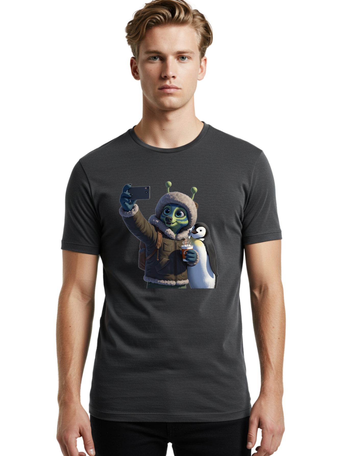 Alien-With-Penguin Men'S Graphic Tee, 100% Cotton, Comfortable Casual Summer Wear, Machine Washable, Vintage Camera, Old Camera, Antique Camera, Black Camera, Classic Photography, Photography Equipment, Nostalgic Device, Film Camera, Baj926