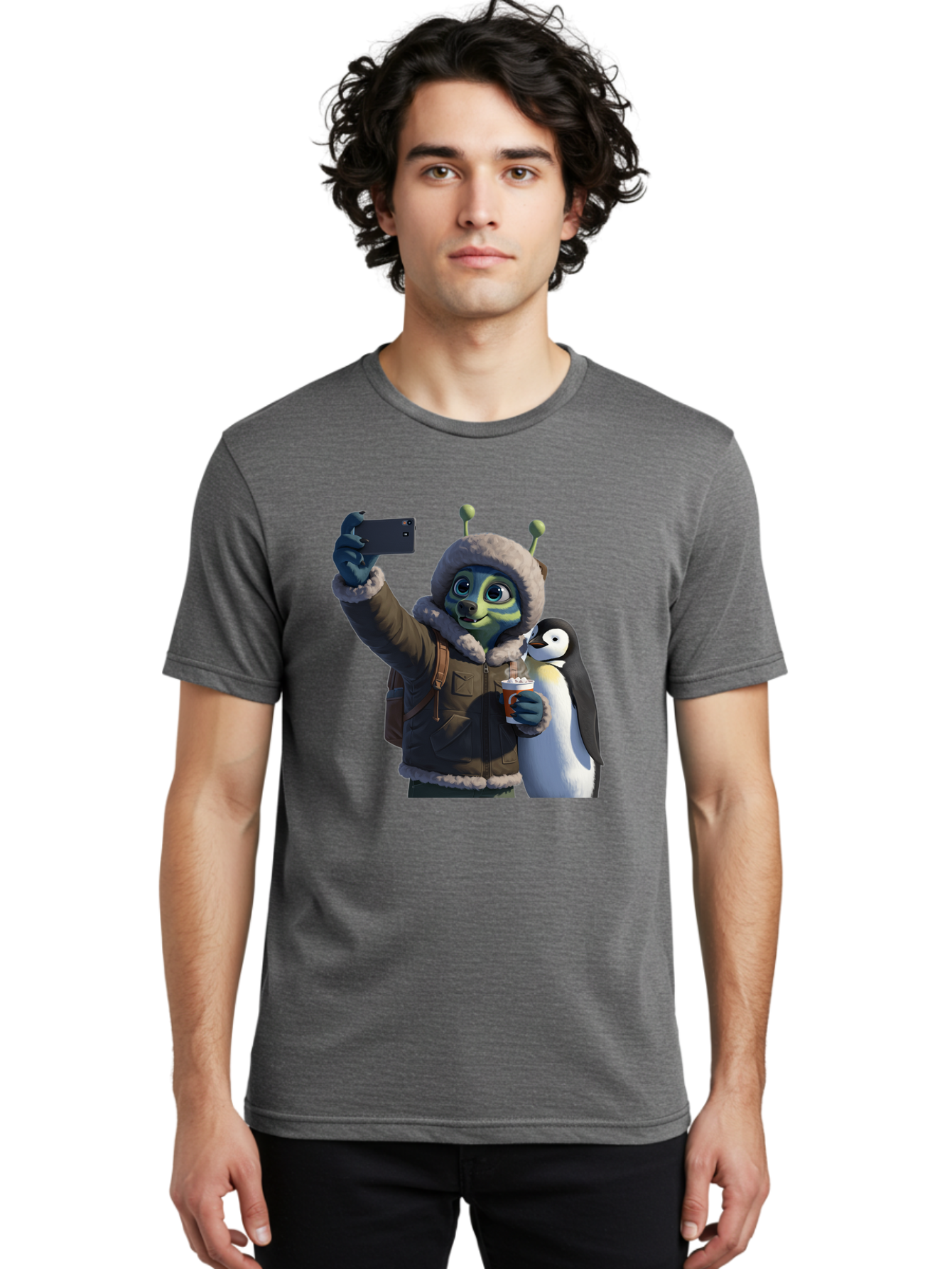 Alien-With-Penguin Men'S Graphic Tee, 100% Cotton, Comfortable Casual Summer Wear, Machine Washable, Vintage Camera, Old Camera, Antique Camera, Black Camera, Classic Photography, Photography Equipment, Nostalgic Device, Film Camera, Baj926
