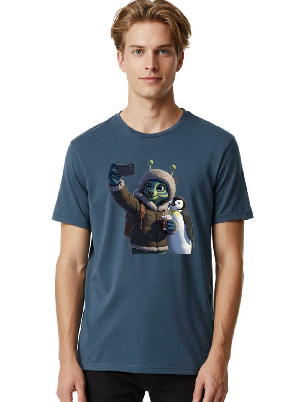 Alien-With-Penguin Men'S Graphic Tee, 100% Cotton, Comfortable Casual Summer Wear, Machine Washable, Vintage Camera, Old Camera, Antique Camera, Black Camera, Classic Photography, Photography Equipment, Nostalgic Device, Film Camera, Baj926
