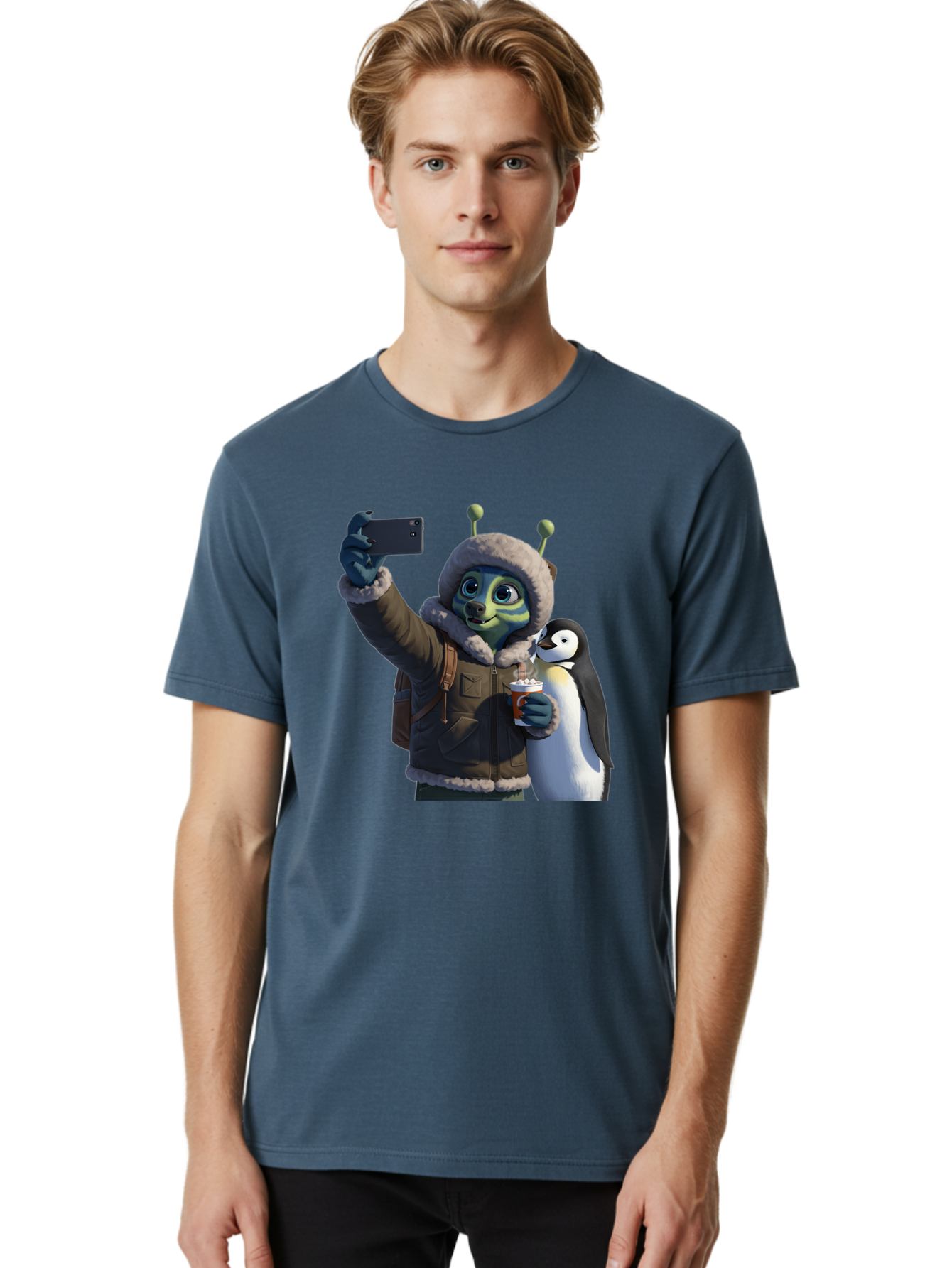 Alien-With-Penguin Men'S Graphic Tee, 100% Cotton, Comfortable Casual Summer Wear, Machine Washable, Vintage Camera, Old Camera, Antique Camera, Black Camera, Classic Photography, Photography Equipment, Nostalgic Device, Film Camera, Baj926