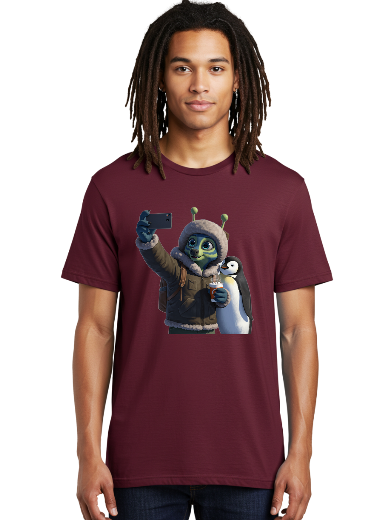 Alien-With-Penguin Men'S Graphic Tee, 100% Cotton, Comfortable Casual Summer Wear, Machine Washable, Vintage Camera, Old Camera, Antique Camera, Black Camera, Classic Photography, Photography Equipment, Nostalgic Device, Film Camera, Baj926