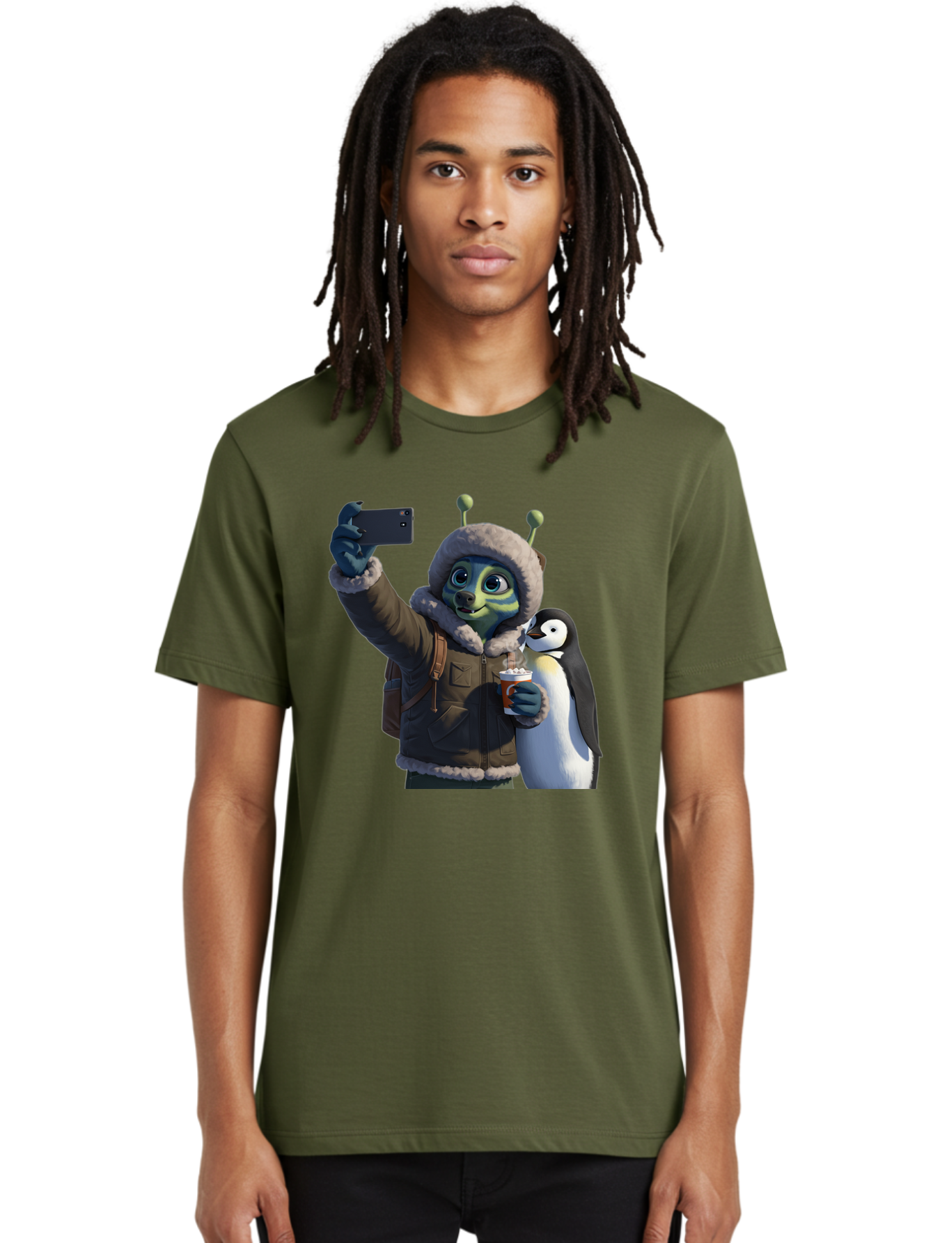 Alien-With-Penguin Men'S Graphic Tee, 100% Cotton, Comfortable Casual Summer Wear, Machine Washable, Vintage Camera, Old Camera, Antique Camera, Black Camera, Classic Photography, Photography Equipment, Nostalgic Device, Film Camera, Baj926