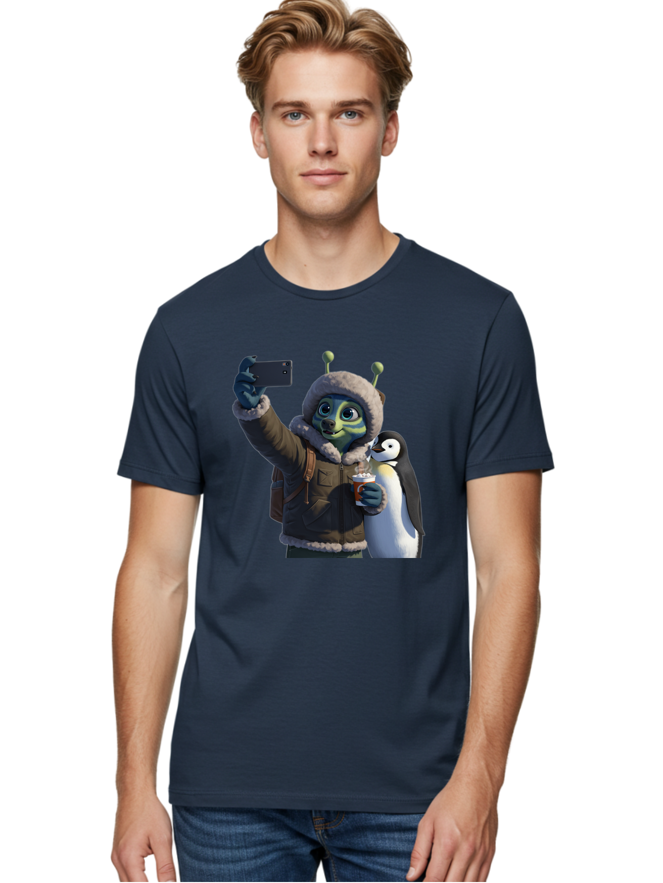 Alien-With-Penguin Men'S Graphic Tee, 100% Cotton, Comfortable Casual Summer Wear, Machine Washable, Vintage Camera, Old Camera, Antique Camera, Black Camera, Classic Photography, Photography Equipment, Nostalgic Device, Film Camera, Baj926