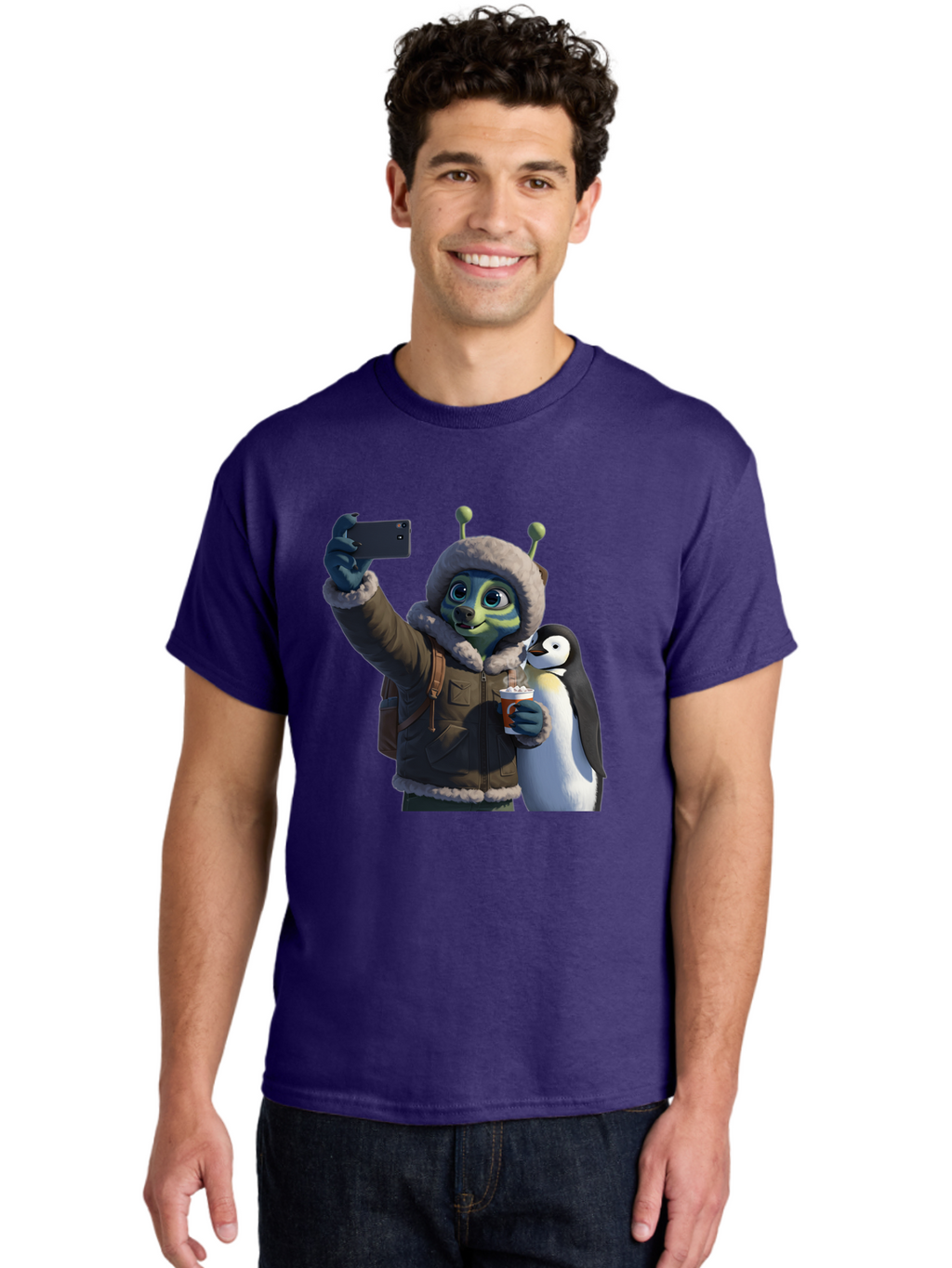 Alien-With-Penguin Men'S Graphic Tee, 100% Cotton, Comfortable Casual Summer Wear, Machine Washable, Vintage Camera, Old Camera, Antique Camera, Black Camera, Classic Photography, Photography Equipment, Nostalgic Device, Film Camera, Baj926