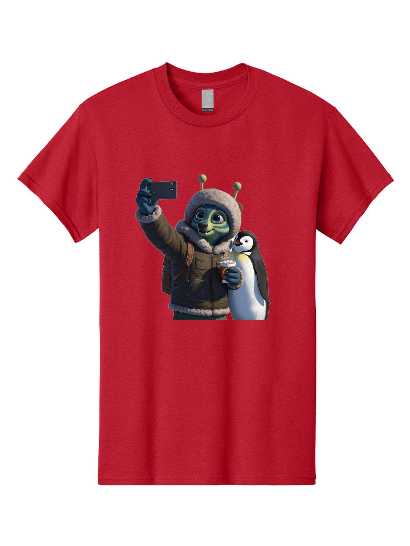 Alien-With-Penguin Men'S Graphic Tee, 100% Cotton, Comfortable Casual Summer Wear, Machine Washable, Vintage Camera, Old Camera, Antique Camera, Black Camera, Classic Photography, Photography Equipment, Nostalgic Device, Film Camera, Baj926
