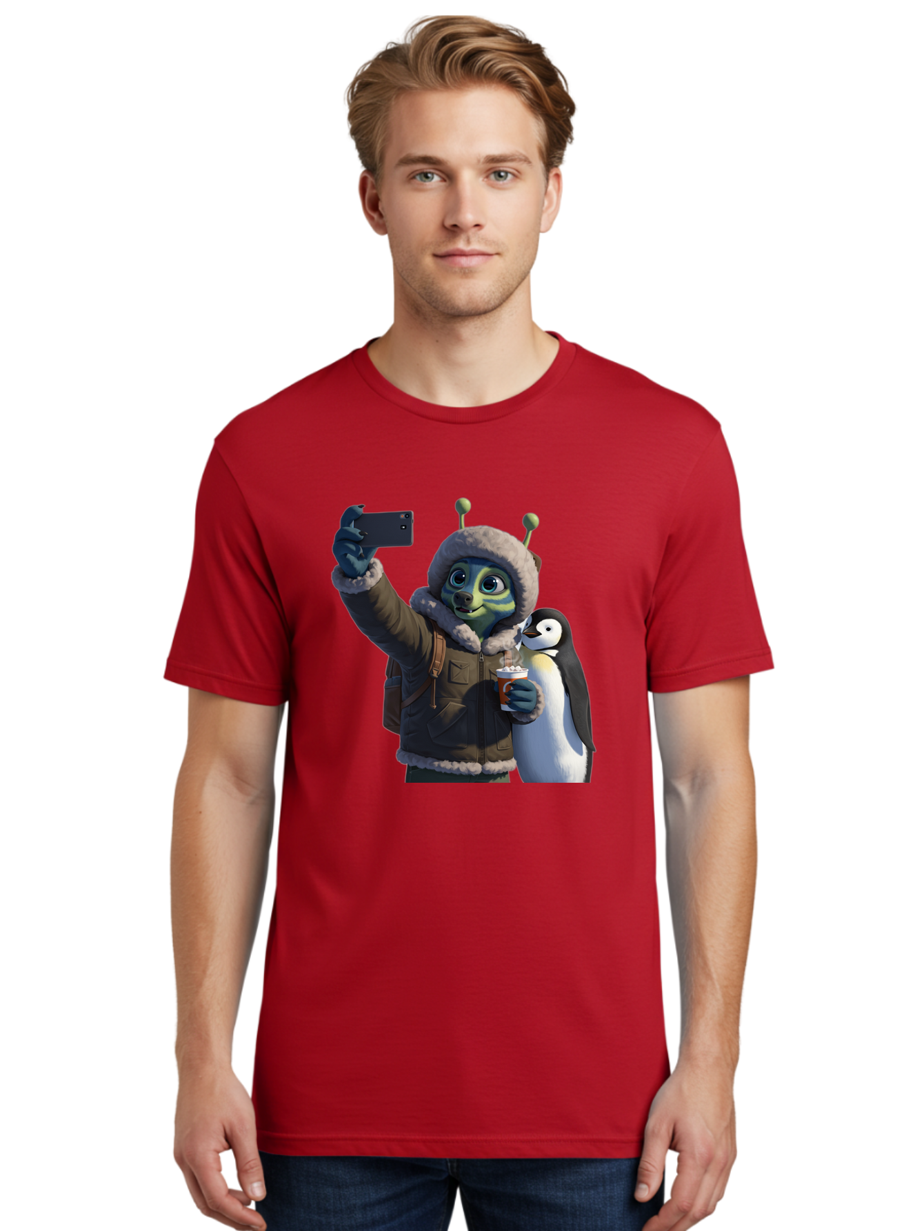 Alien-With-Penguin Men'S Graphic Tee, 100% Cotton, Comfortable Casual Summer Wear, Machine Washable, Vintage Camera, Old Camera, Antique Camera, Black Camera, Classic Photography, Photography Equipment, Nostalgic Device, Film Camera, Baj926