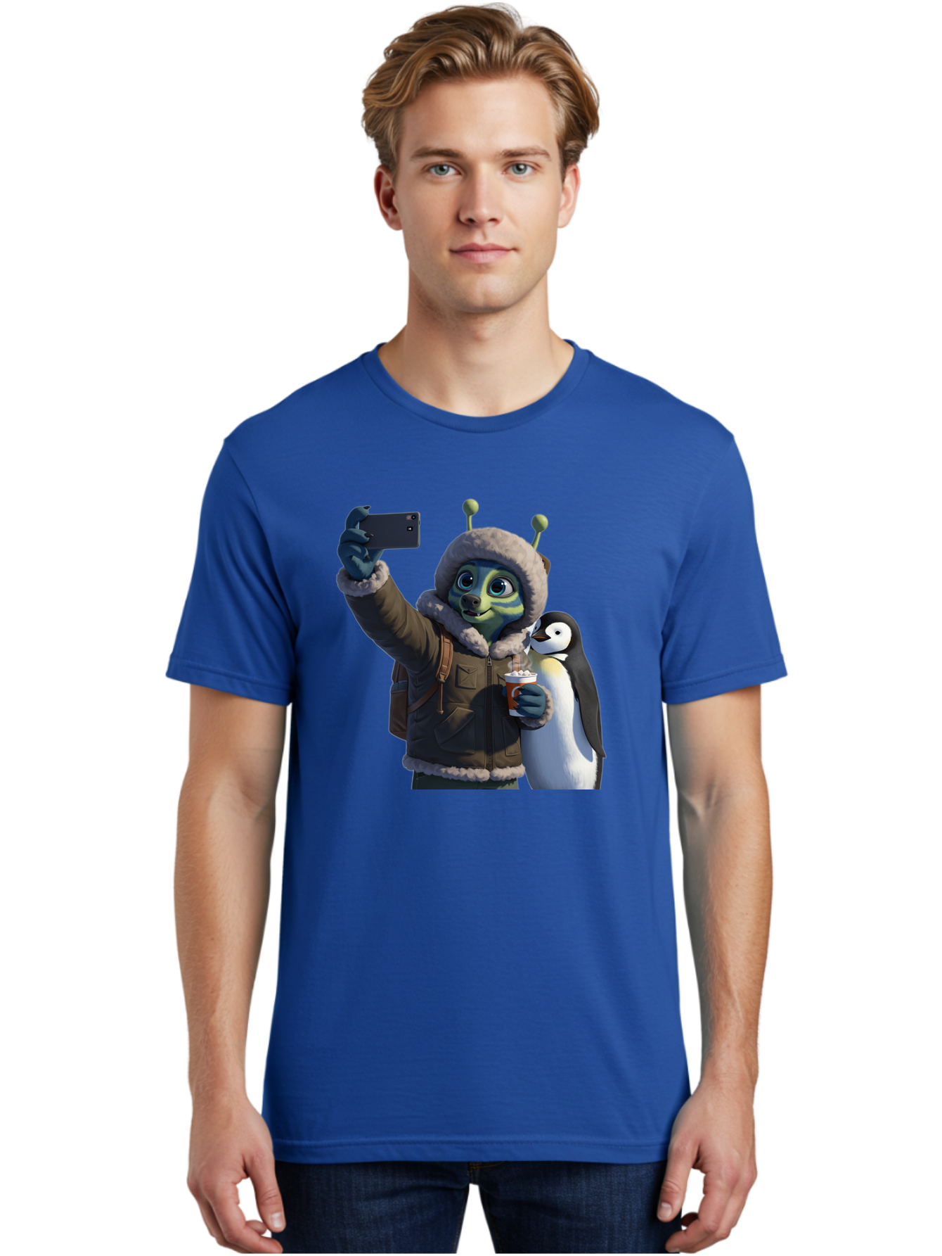 Alien-With-Penguin Men'S Graphic Tee, 100% Cotton, Comfortable Casual Summer Wear, Machine Washable, Vintage Camera, Old Camera, Antique Camera, Black Camera, Classic Photography, Photography Equipment, Nostalgic Device, Film Camera, Baj926