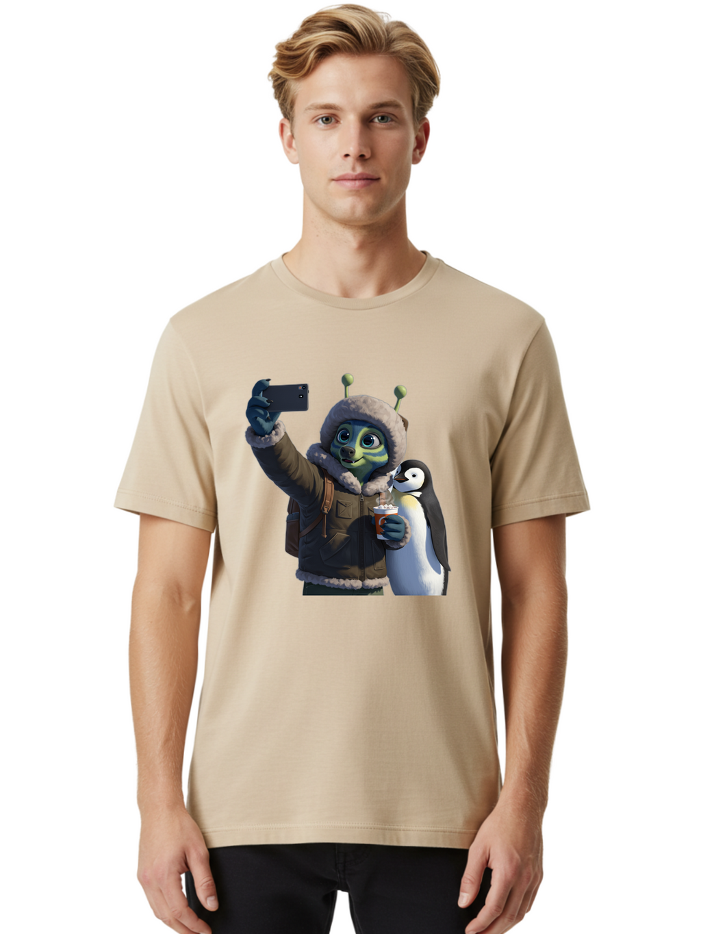 Alien-With-Penguin Men'S Graphic Tee, 100% Cotton, Comfortable Casual Summer Wear, Machine Washable, Vintage Camera, Old Camera, Antique Camera, Black Camera, Classic Photography, Photography Equipment, Nostalgic Device, Film Camera, Baj926