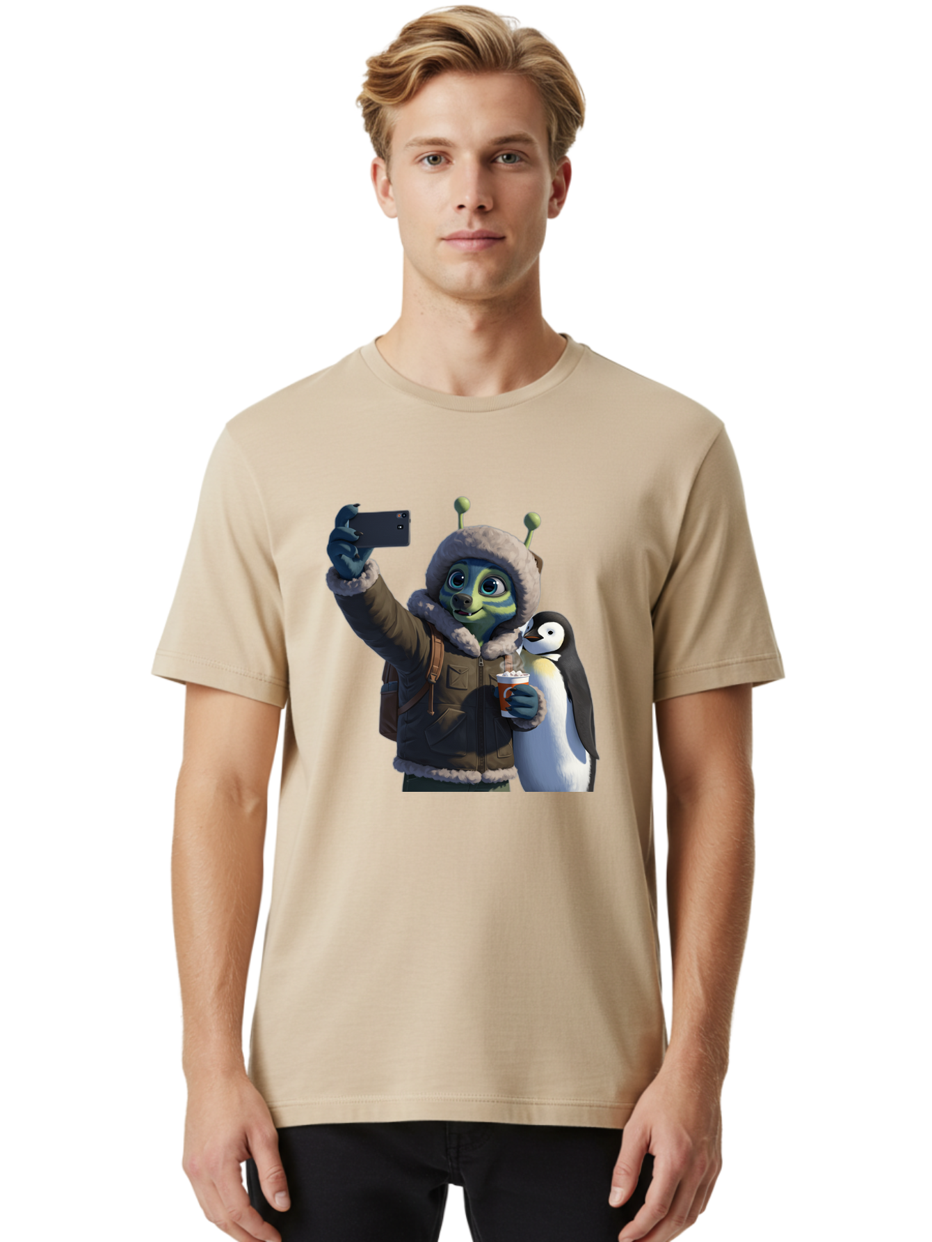 Alien-With-Penguin Men'S Graphic Tee, 100% Cotton, Comfortable Casual Summer Wear, Machine Washable, Vintage Camera, Old Camera, Antique Camera, Black Camera, Classic Photography, Photography Equipment, Nostalgic Device, Film Camera, Baj926