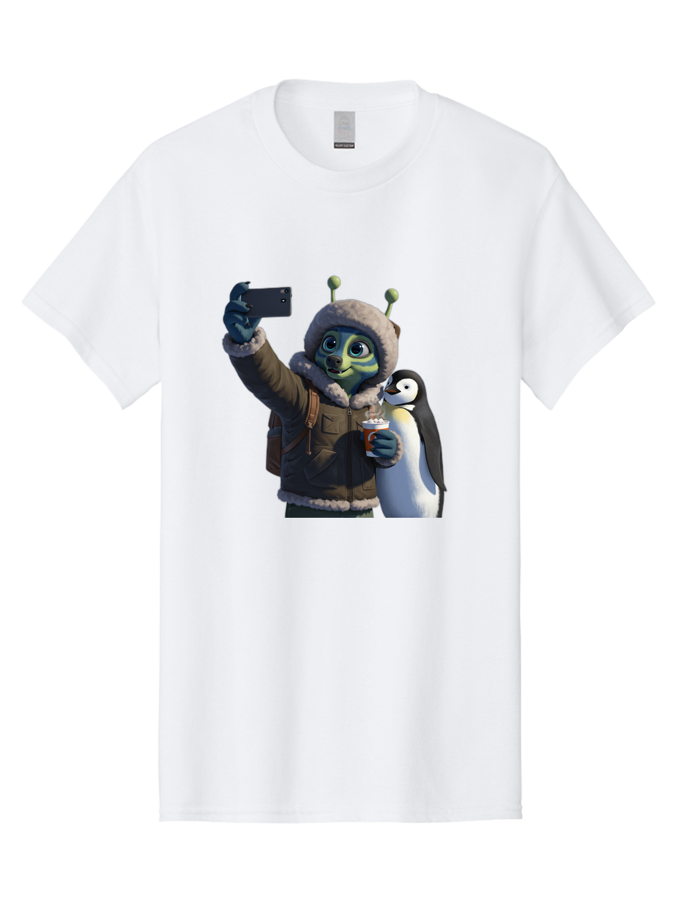 Alien-With-Penguin Men'S Graphic Tee, 100% Cotton, Comfortable Casual Summer Wear, Machine Washable, Vintage Camera, Old Camera, Antique Camera, Black Camera, Classic Photography, Photography Equipment, Nostalgic Device, Film Camera, Baj926