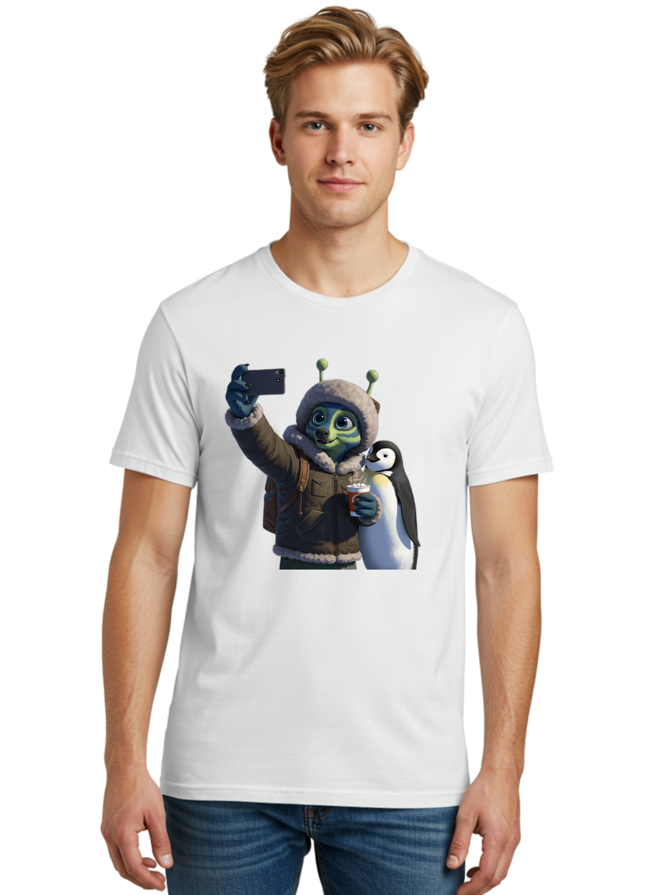 Alien-With-Penguin Men'S Graphic Tee, 100% Cotton, Comfortable Casual Summer Wear, Machine Washable, Vintage Camera, Old Camera, Antique Camera, Black Camera, Classic Photography, Photography Equipment, Nostalgic Device, Film Camera, Baj926