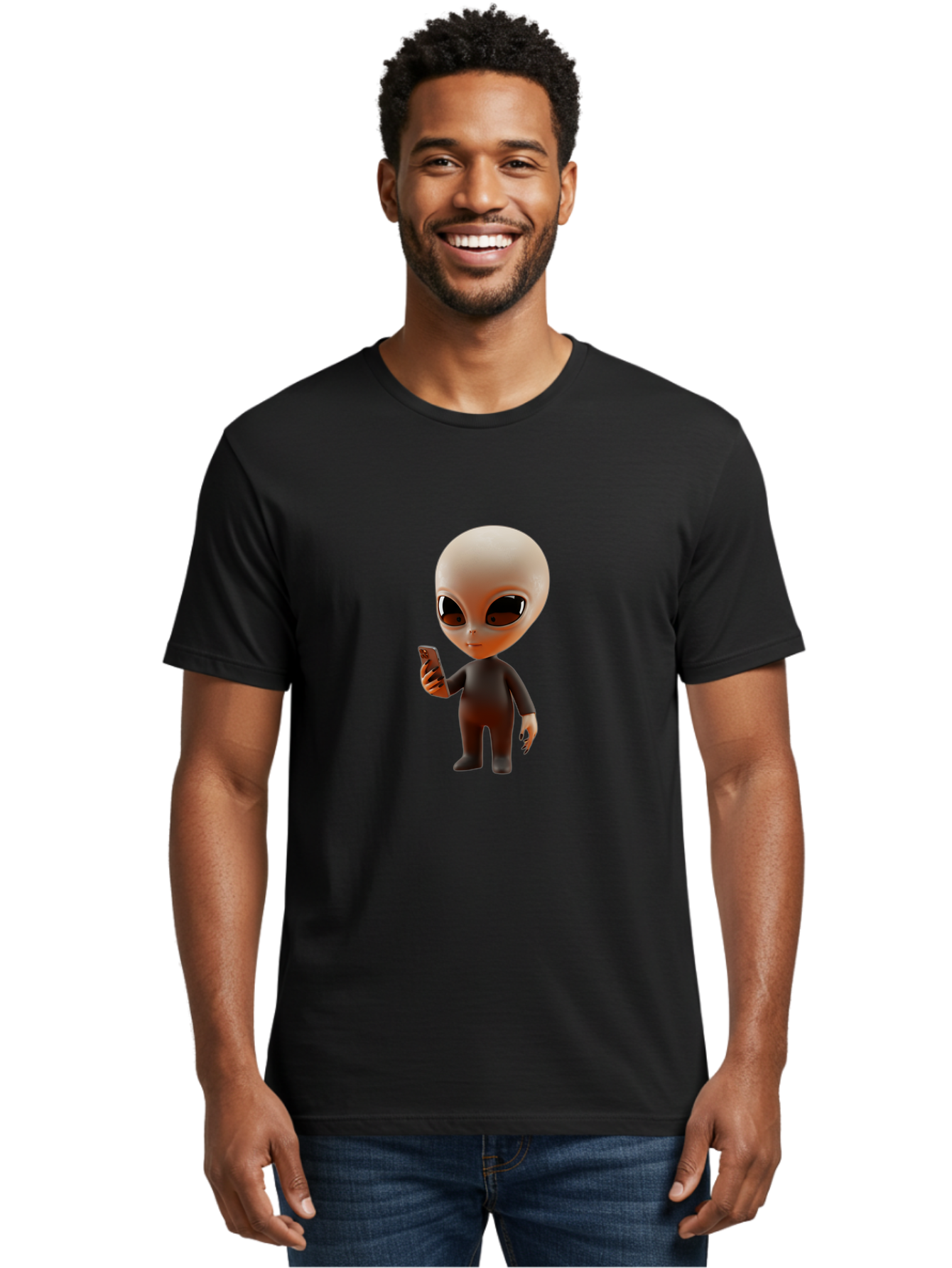 Alien-With-Smartphone Men'S Graphic Tee, 100% Cotton, Comfortable Casual Summer Wear, Machine Washable, Vintage Camera, Old Camera, Antique Camera, Black Camera, Classic Photography, Photography Equipment, Nostalgic Device, Film Camera, Baj927
