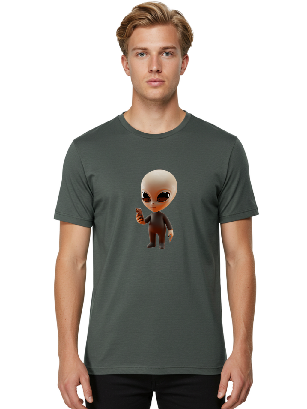 Alien-With-Smartphone Men'S Graphic Tee, 100% Cotton, Comfortable Casual Summer Wear, Machine Washable, Vintage Camera, Old Camera, Antique Camera, Black Camera, Classic Photography, Photography Equipment, Nostalgic Device, Film Camera, Baj927