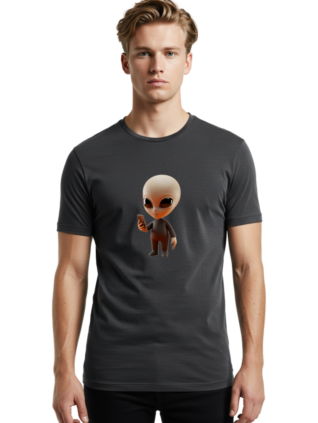 Alien-With-Smartphone Men'S Graphic Tee, 100% Cotton, Comfortable Casual Summer Wear, Machine Washable, Vintage Camera, Old Camera, Antique Camera, Black Camera, Classic Photography, Photography Equipment, Nostalgic Device, Film Camera, Baj927