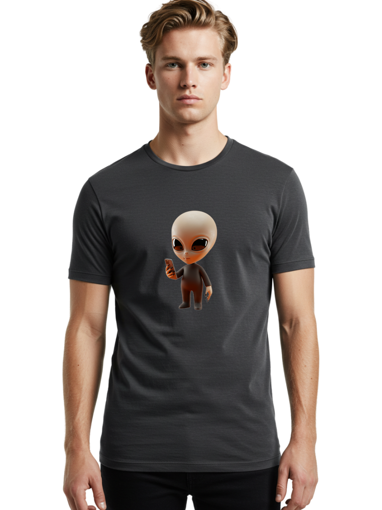 Alien-With-Smartphone Men'S Graphic Tee, 100% Cotton, Comfortable Casual Summer Wear, Machine Washable, Vintage Camera, Old Camera, Antique Camera, Black Camera, Classic Photography, Photography Equipment, Nostalgic Device, Film Camera, Baj927