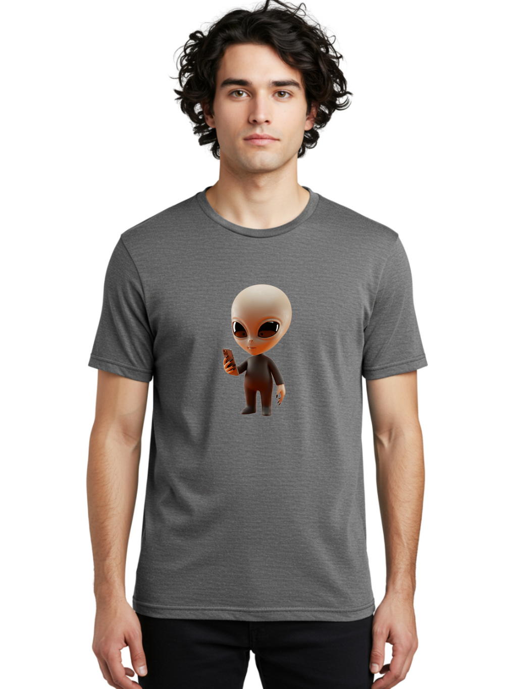 Alien-With-Smartphone Men'S Graphic Tee, 100% Cotton, Comfortable Casual Summer Wear, Machine Washable, Vintage Camera, Old Camera, Antique Camera, Black Camera, Classic Photography, Photography Equipment, Nostalgic Device, Film Camera, Baj927