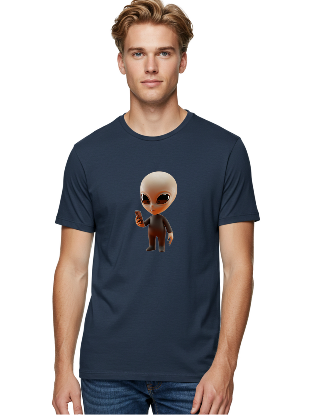 Alien-With-Smartphone Men'S Graphic Tee, 100% Cotton, Comfortable Casual Summer Wear, Machine Washable, Vintage Camera, Old Camera, Antique Camera, Black Camera, Classic Photography, Photography Equipment, Nostalgic Device, Film Camera, Baj927