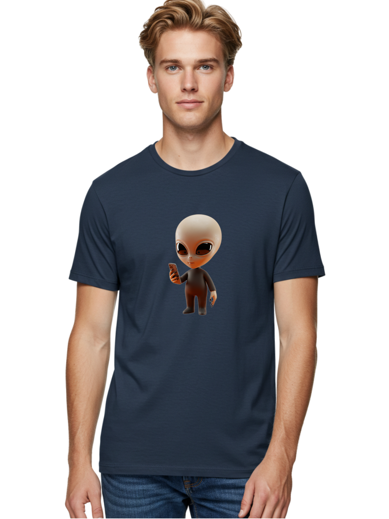 Alien-With-Smartphone Men'S Graphic Tee, 100% Cotton, Comfortable Casual Summer Wear, Machine Washable, Vintage Camera, Old Camera, Antique Camera, Black Camera, Classic Photography, Photography Equipment, Nostalgic Device, Film Camera, Baj927