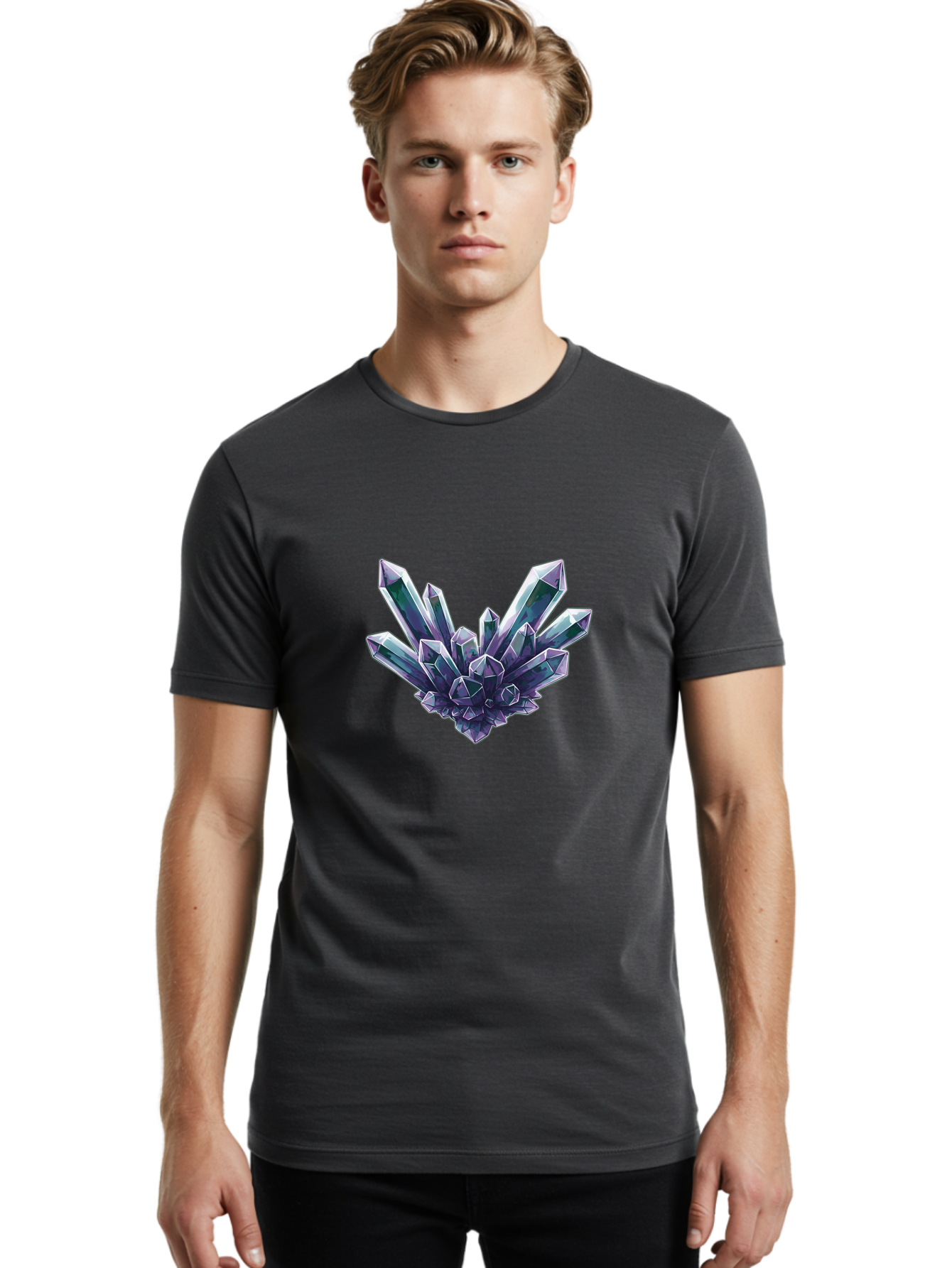 Amethyst-Crystal-Cluster-1 Men'S Graphic Tee, 100% Cotton, Comfortable Casual Summer Wear, Machine Washable, Vintage Camera, Old Camera, Antique Camera, Black Camera, Classic Photography, Photography Equipment, Nostalgic Device, Film Camera, Baj935