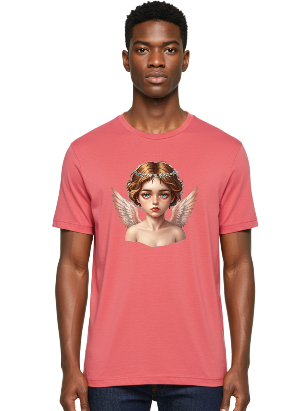 Angel-Portrait-1 Men'S Graphic Tee, 100% Cotton, Comfortable Casual Summer Wear, Machine Washable, Vintage Camera, Old Camera, Antique Camera, Black Camera, Classic Photography, Photography Equipment, Nostalgic Device, Film Camera, Camera Art Baj941