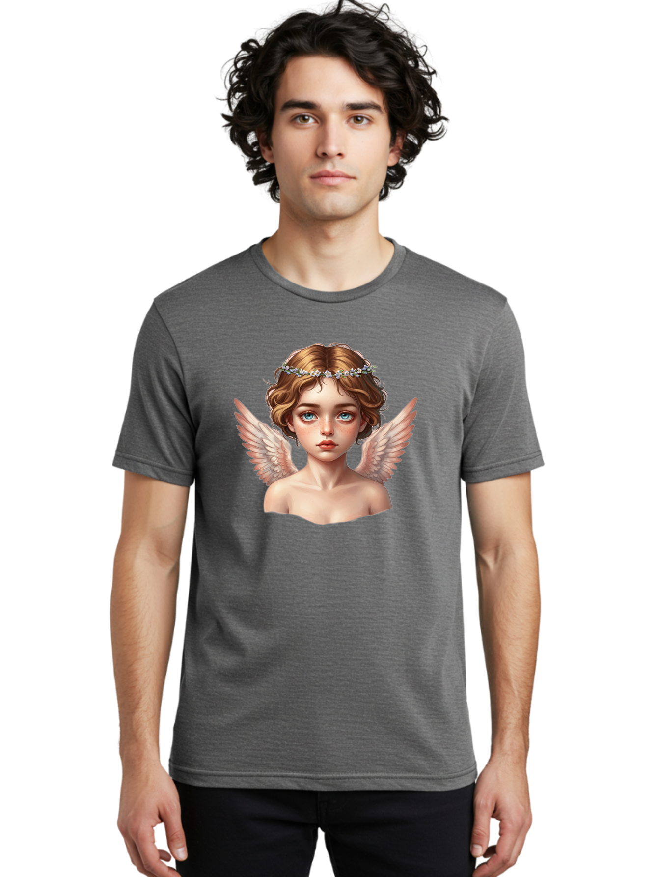 Angel-Portrait-1 Men'S Graphic Tee, 100% Cotton, Comfortable Casual Summer Wear, Machine Washable, Vintage Camera, Old Camera, Antique Camera, Black Camera, Classic Photography, Photography Equipment, Nostalgic Device, Film Camera, Camera Art Baj941
