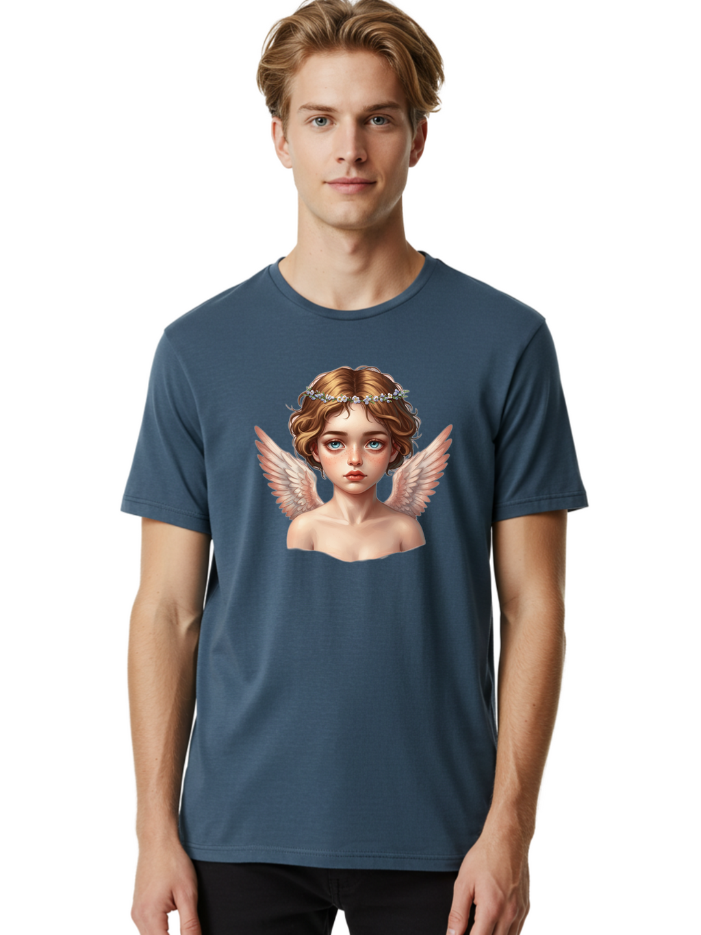 Angel-Portrait-1 Men'S Graphic Tee, 100% Cotton, Comfortable Casual Summer Wear, Machine Washable, Vintage Camera, Old Camera, Antique Camera, Black Camera, Classic Photography, Photography Equipment, Nostalgic Device, Film Camera, Camera Art Baj941