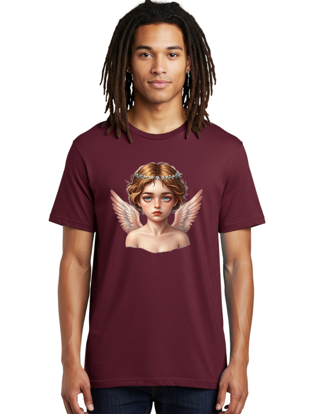 Angel-Portrait-1 Men'S Graphic Tee, 100% Cotton, Comfortable Casual Summer Wear, Machine Washable, Vintage Camera, Old Camera, Antique Camera, Black Camera, Classic Photography, Photography Equipment, Nostalgic Device, Film Camera, Camera Art Baj941