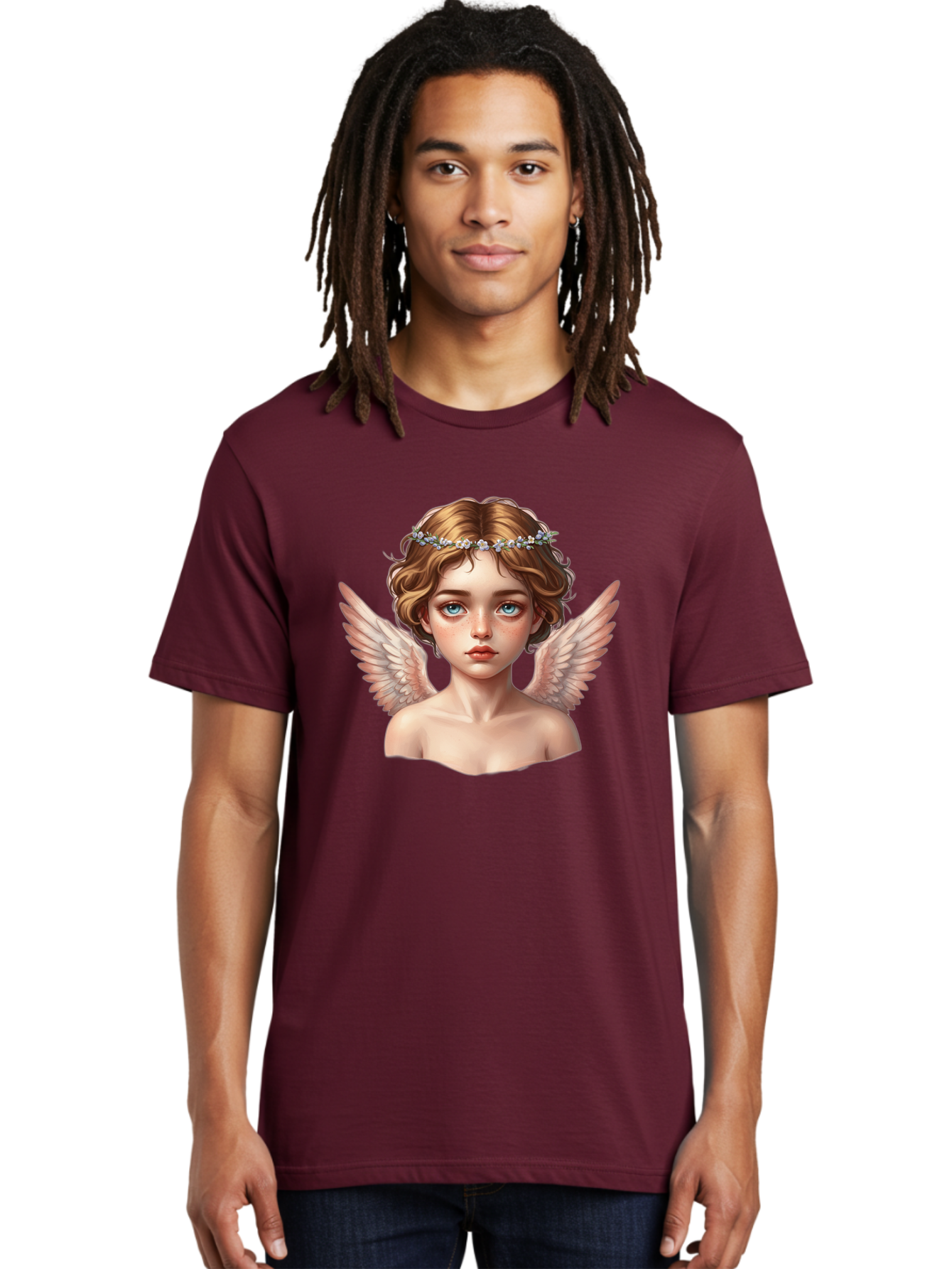 Angel-Portrait-1 Men'S Graphic Tee, 100% Cotton, Comfortable Casual Summer Wear, Machine Washable, Vintage Camera, Old Camera, Antique Camera, Black Camera, Classic Photography, Photography Equipment, Nostalgic Device, Film Camera, Camera Art Baj941