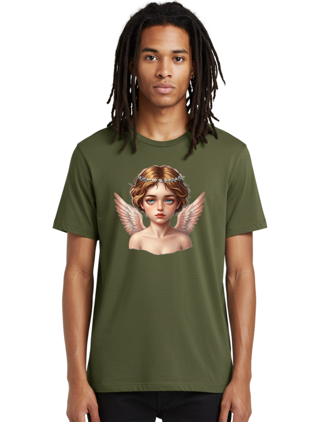 Angel-Portrait-1 Men'S Graphic Tee, 100% Cotton, Comfortable Casual Summer Wear, Machine Washable, Vintage Camera, Old Camera, Antique Camera, Black Camera, Classic Photography, Photography Equipment, Nostalgic Device, Film Camera, Camera Art Baj941