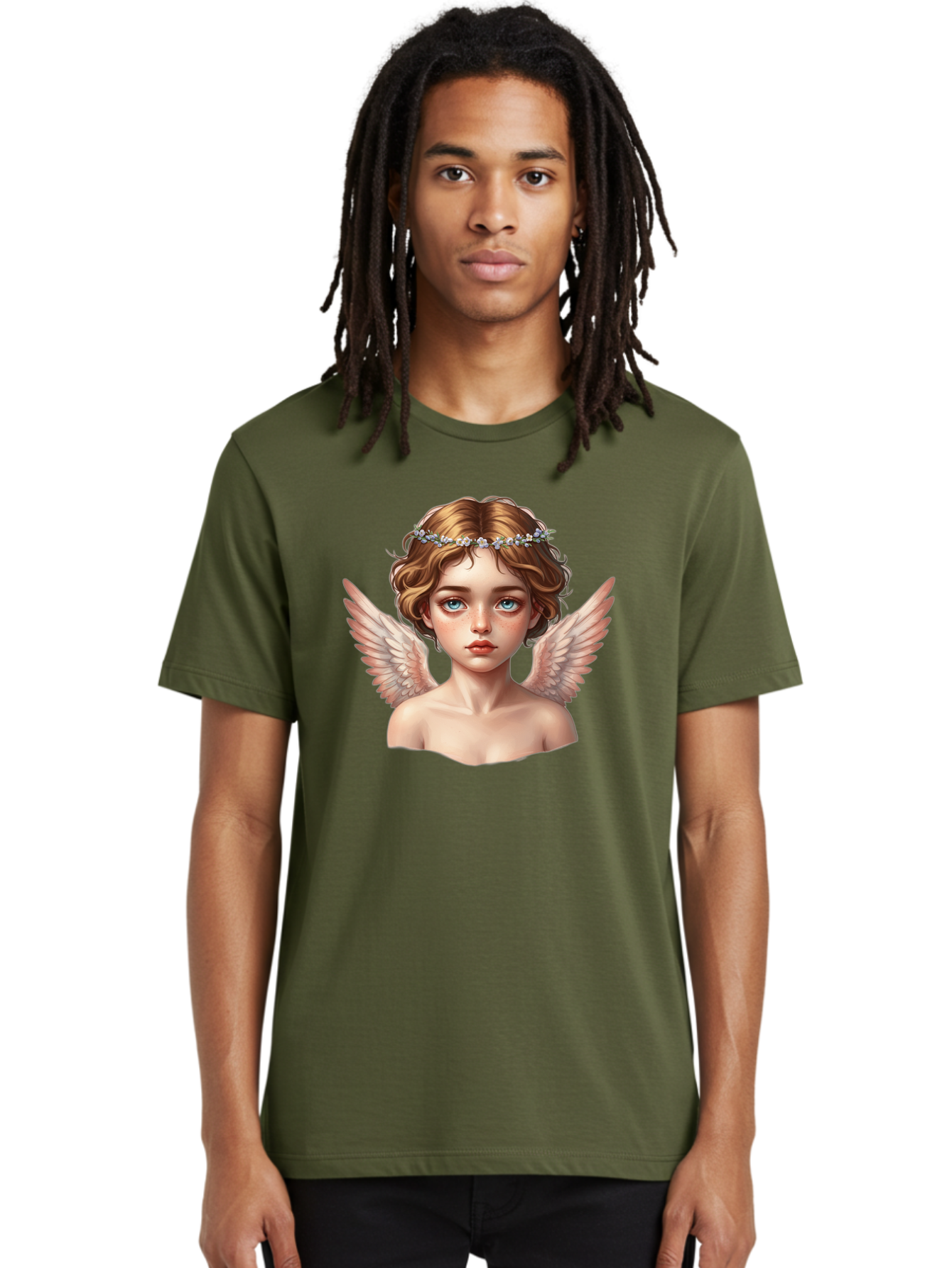 Angel-Portrait-1 Men'S Graphic Tee, 100% Cotton, Comfortable Casual Summer Wear, Machine Washable, Vintage Camera, Old Camera, Antique Camera, Black Camera, Classic Photography, Photography Equipment, Nostalgic Device, Film Camera, Camera Art Baj941