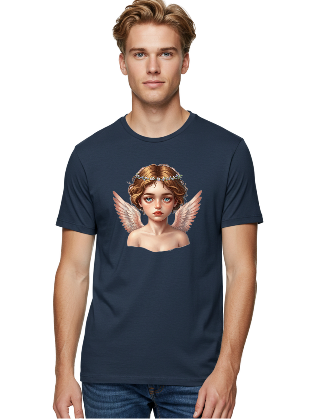 Angel-Portrait-1 Men'S Graphic Tee, 100% Cotton, Comfortable Casual Summer Wear, Machine Washable, Vintage Camera, Old Camera, Antique Camera, Black Camera, Classic Photography, Photography Equipment, Nostalgic Device, Film Camera, Camera Art Baj941