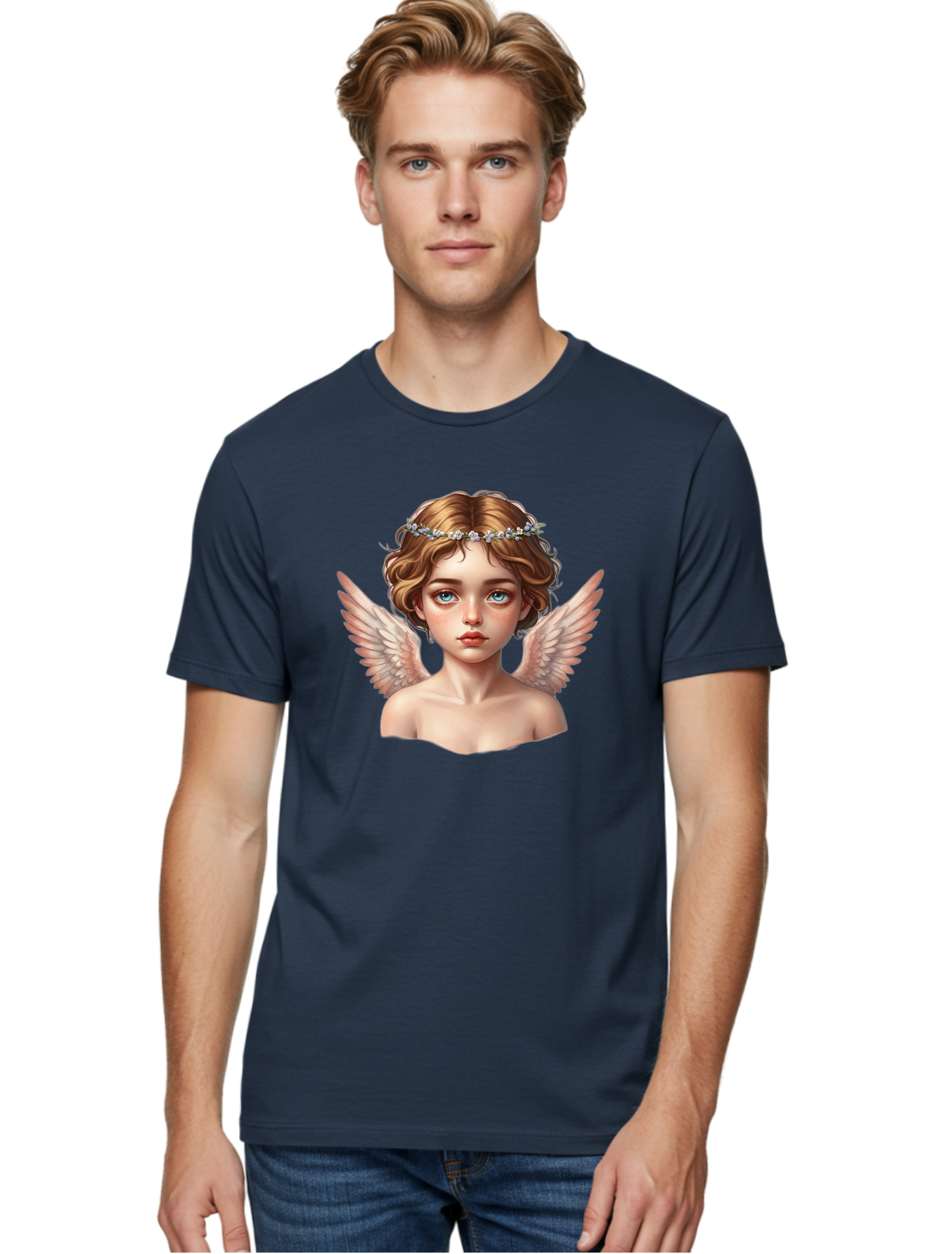 Angel-Portrait-1 Men'S Graphic Tee, 100% Cotton, Comfortable Casual Summer Wear, Machine Washable, Vintage Camera, Old Camera, Antique Camera, Black Camera, Classic Photography, Photography Equipment, Nostalgic Device, Film Camera, Camera Art Baj941