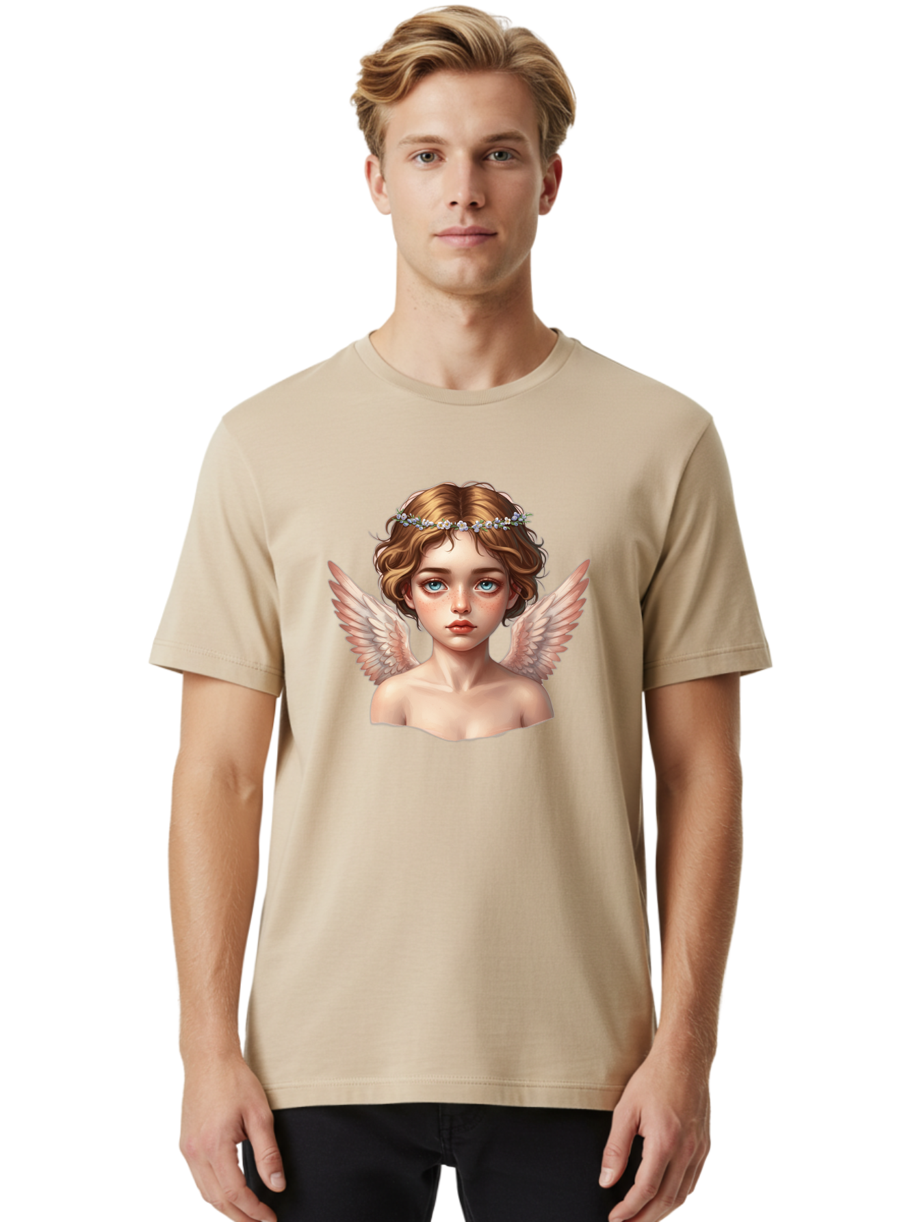 Angel-Portrait-1 Men'S Graphic Tee, 100% Cotton, Comfortable Casual Summer Wear, Machine Washable, Vintage Camera, Old Camera, Antique Camera, Black Camera, Classic Photography, Photography Equipment, Nostalgic Device, Film Camera, Camera Art Baj941