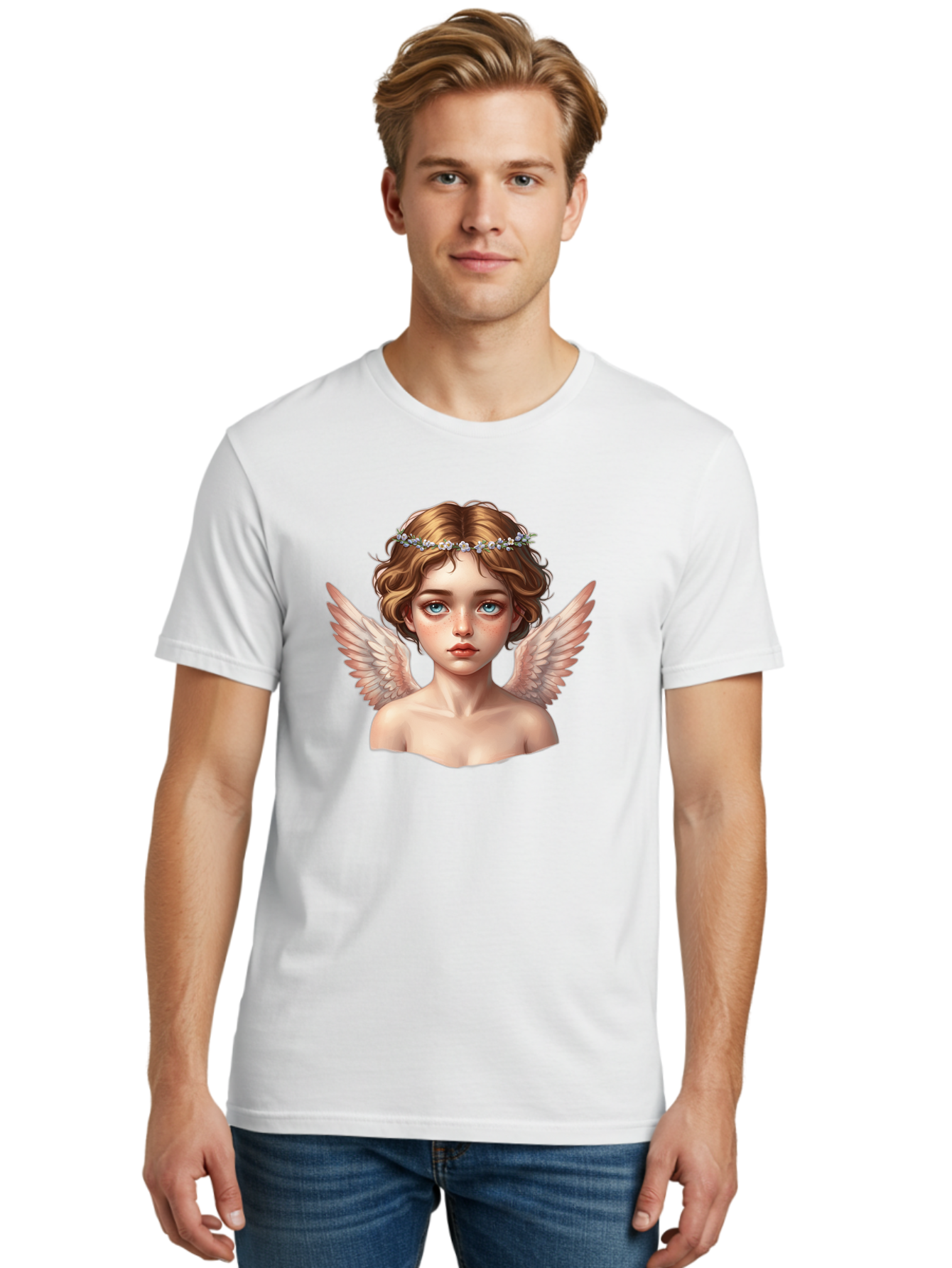 Angel-Portrait-1 Men'S Graphic Tee, 100% Cotton, Comfortable Casual Summer Wear, Machine Washable, Vintage Camera, Old Camera, Antique Camera, Black Camera, Classic Photography, Photography Equipment, Nostalgic Device, Film Camera, Camera Art Baj941