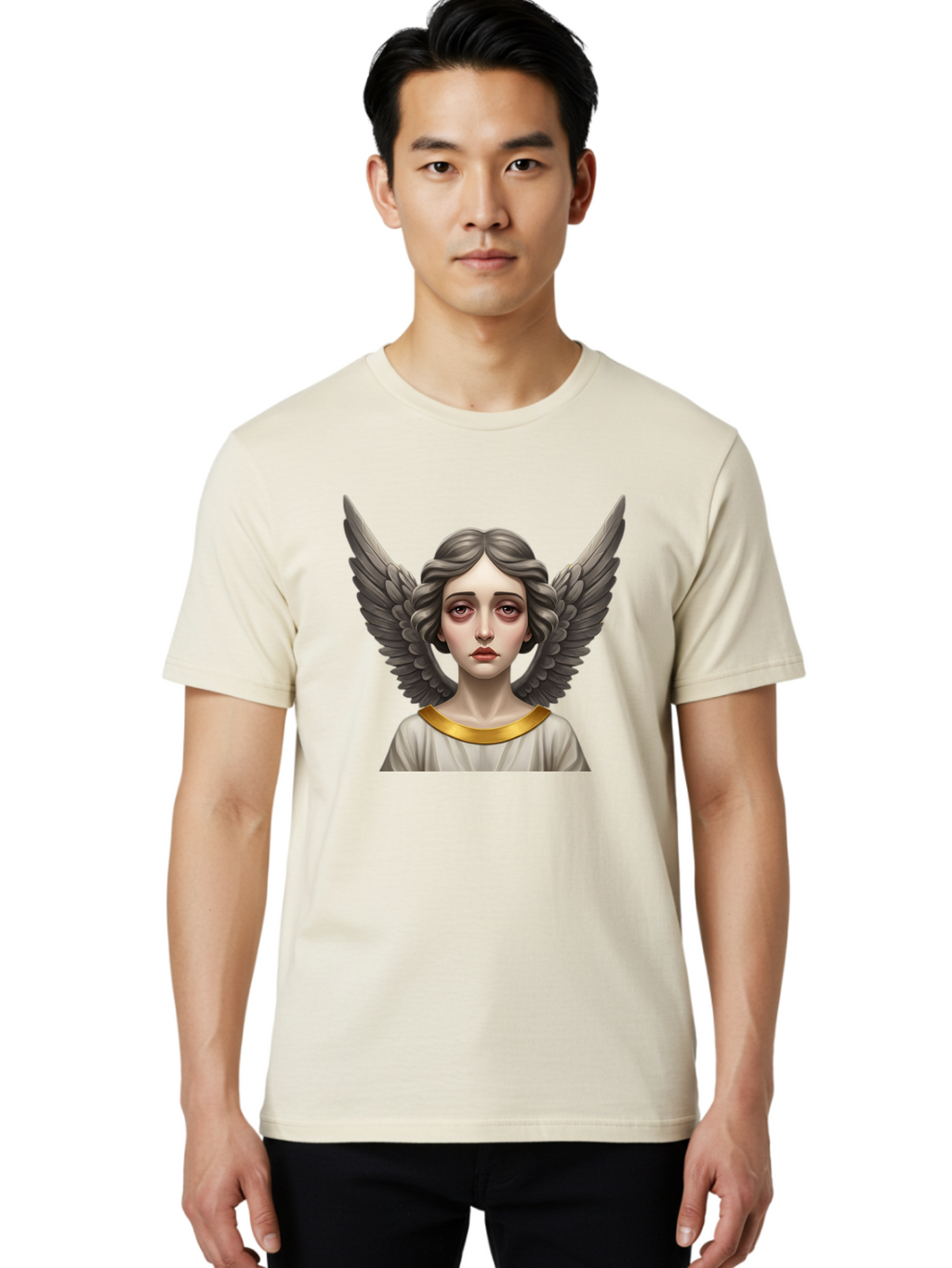 Angel-Portrait Men'S Graphic Tee, 100% Cotton, Comfortable Casual Summer Wear, Machine Washable, Vintage Camera, Old Camera, Antique Camera, Black Camera, Classic Photography, Photography Equipment, Nostalgic Device, Film Camera, Camera Art Baj942