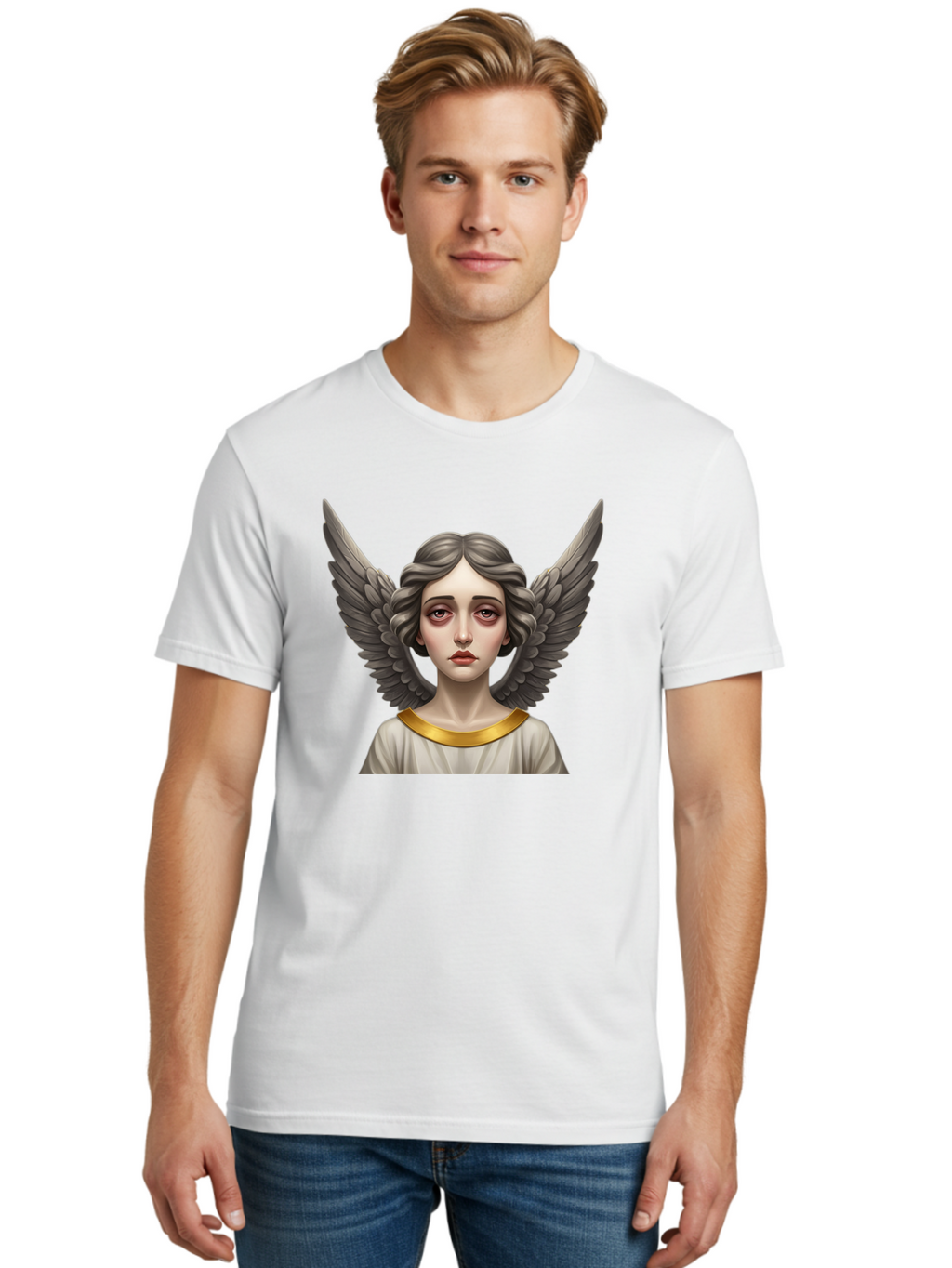 Angel-Portrait Men'S Graphic Tee, 100% Cotton, Comfortable Casual Summer Wear, Machine Washable, Vintage Camera, Old Camera, Antique Camera, Black Camera, Classic Photography, Photography Equipment, Nostalgic Device, Film Camera, Camera Art Baj942