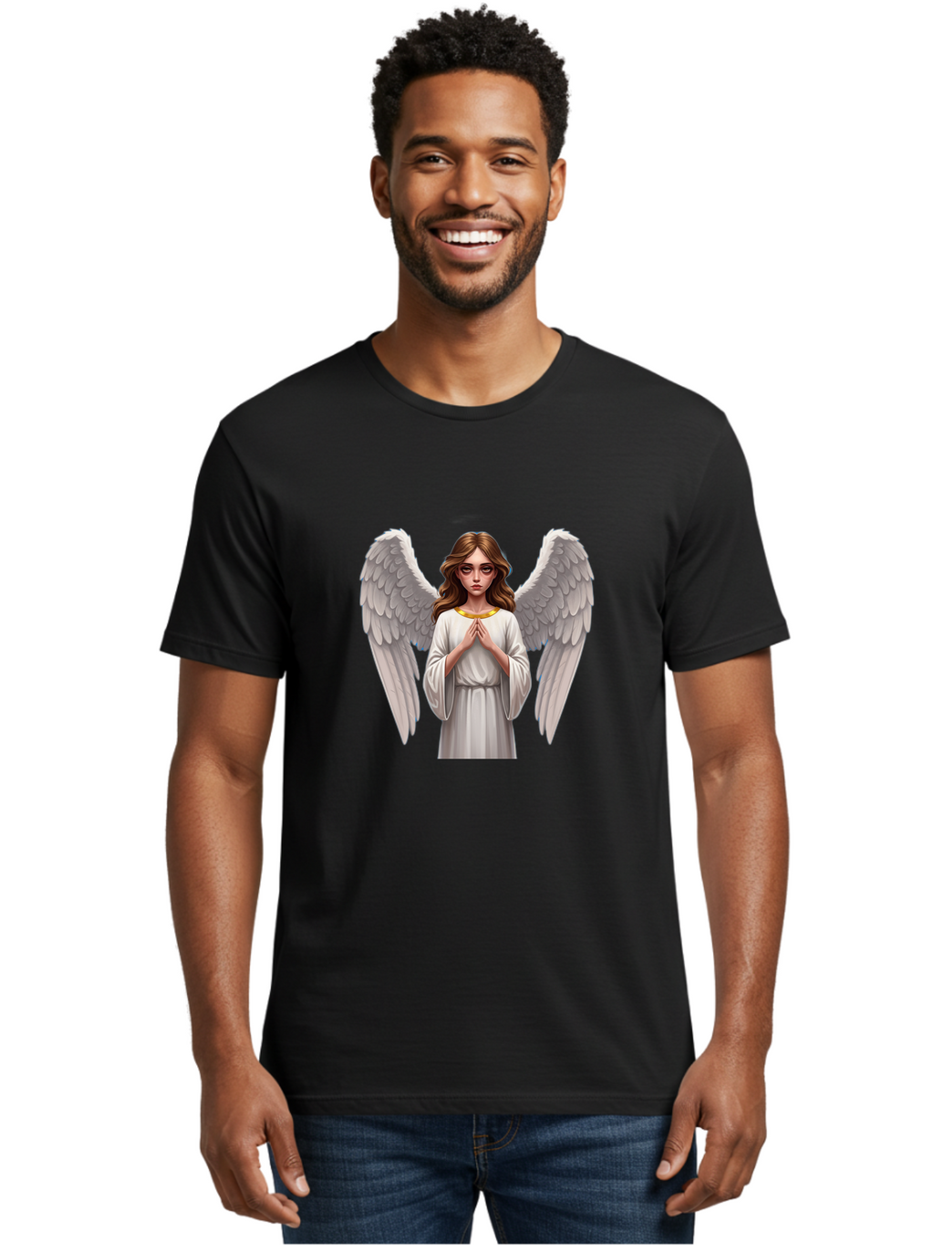 Angel-Praying Men'S Graphic Tee, 100% Cotton, Comfortable Casual Summer Wear, Machine Washable, Vintage Camera, Old Camera, Antique Camera, Black Camera, Classic Photography, Photography Equipment, Nostalgic Device, Film Camera, Camera Art Baj943