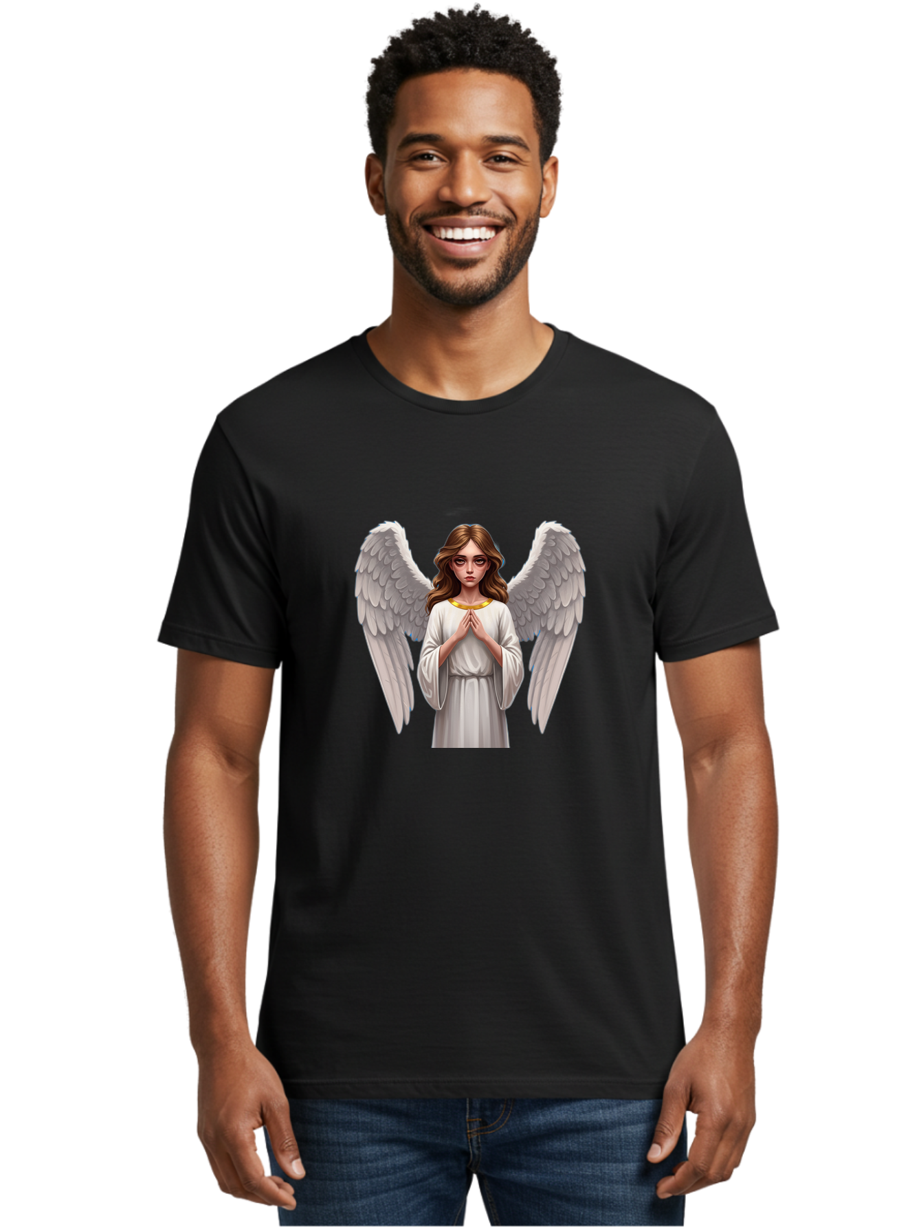 Angel-Praying Men'S Graphic Tee, 100% Cotton, Comfortable Casual Summer Wear, Machine Washable, Vintage Camera, Old Camera, Antique Camera, Black Camera, Classic Photography, Photography Equipment, Nostalgic Device, Film Camera, Camera Art Baj943