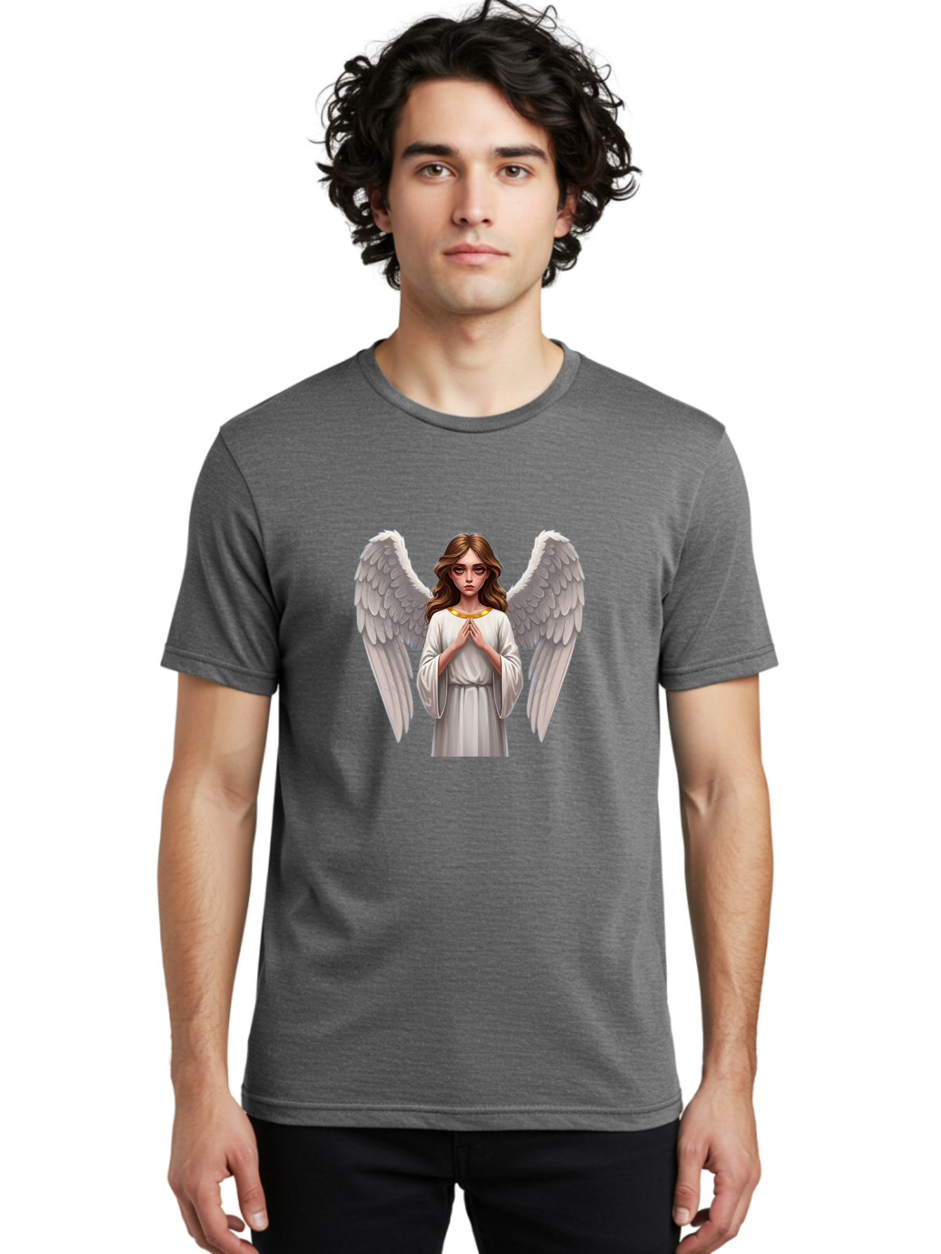 Angel-Praying Men'S Graphic Tee, 100% Cotton, Comfortable Casual Summer Wear, Machine Washable, Vintage Camera, Old Camera, Antique Camera, Black Camera, Classic Photography, Photography Equipment, Nostalgic Device, Film Camera, Camera Art Baj943